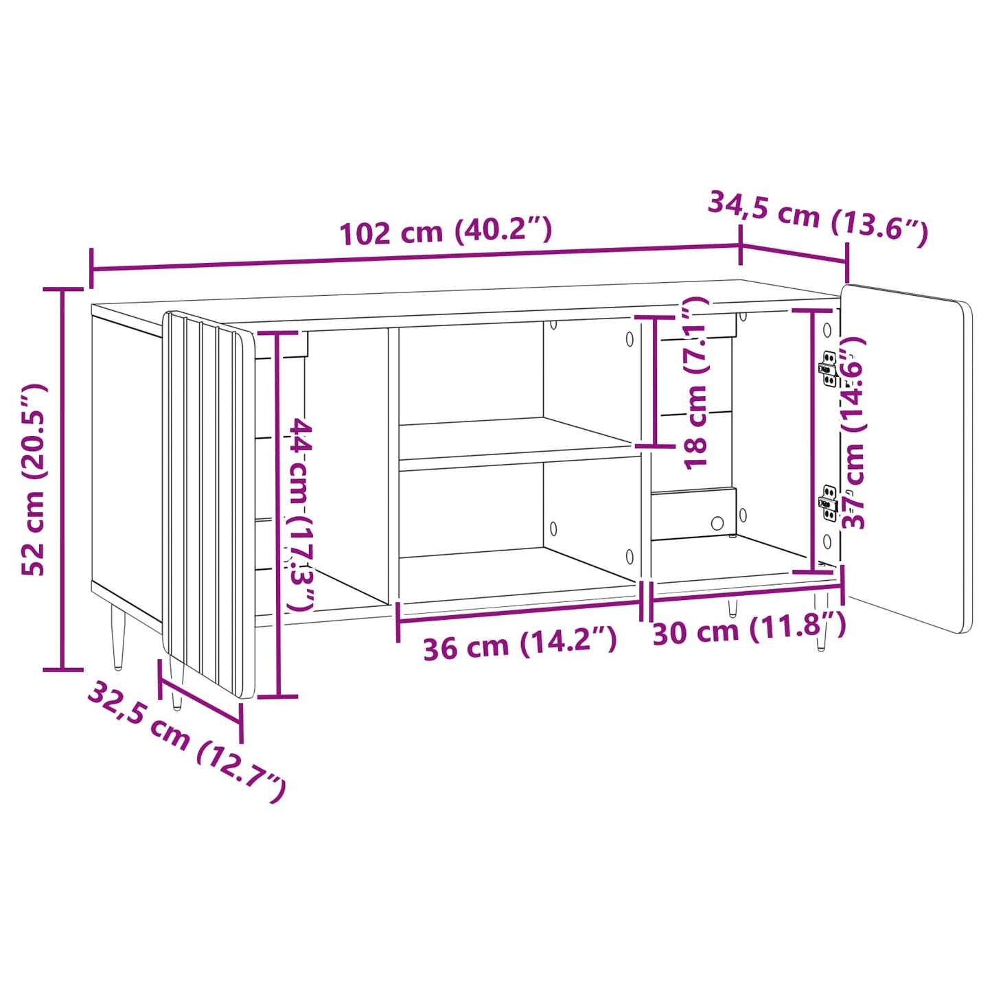 vidaXL Ντουλάπι TV Λευκό 102 x 34,5 x 52 εκ Επεξεργασμένο Ξύλο