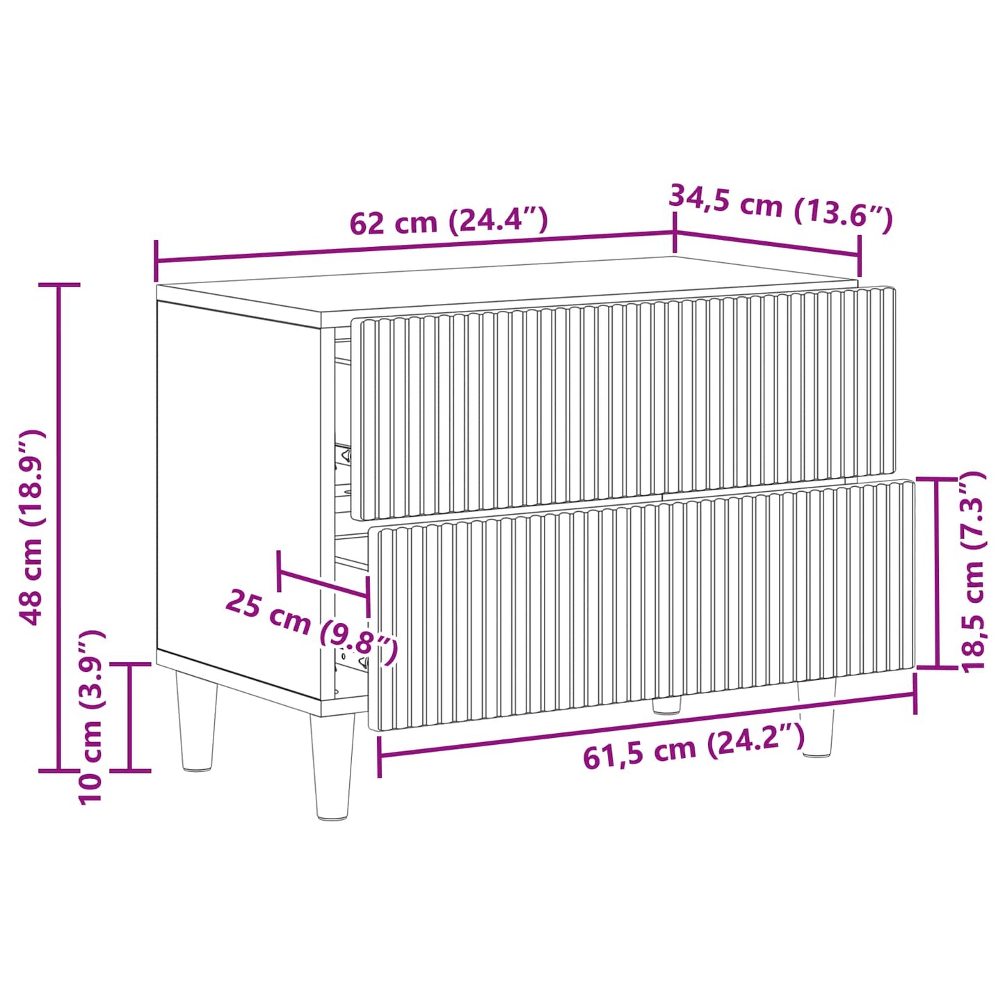vidaXL Κομοδίνο Παλαιωμένο ξύλο 62 x 34,5 x 48 εκ Επεξεργασμένο Ξύλο