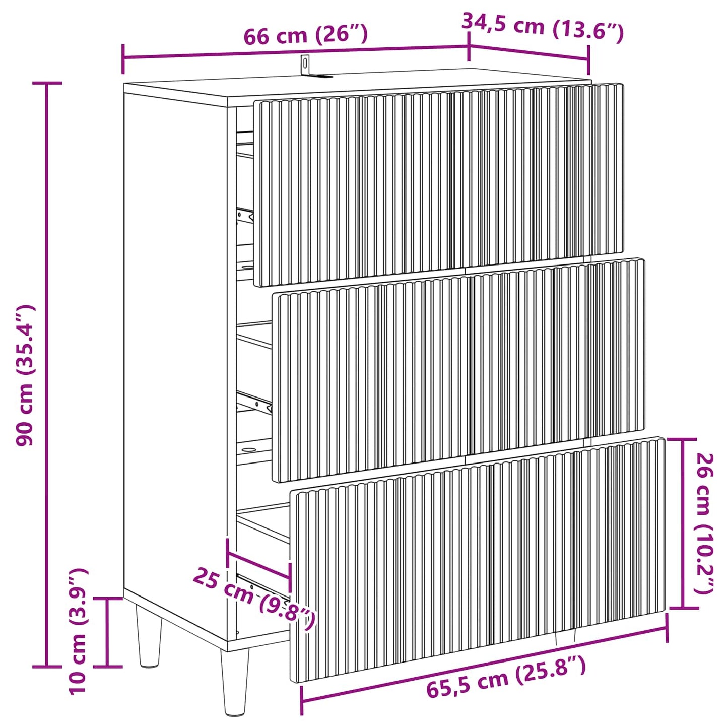 vidaXL Ντουλάπι με Συρτάρια 66 x 34,5 x 90 εκ Επεξεργασμένο Ξύλο