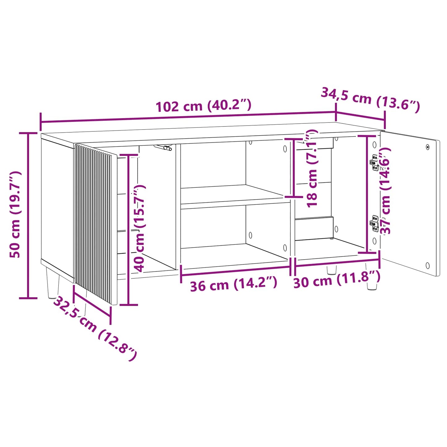 vidaXL Ντουλάπι TV Καπνισμένο Ξύλο Δρυός 102 x 34,5 x 50 εκ.