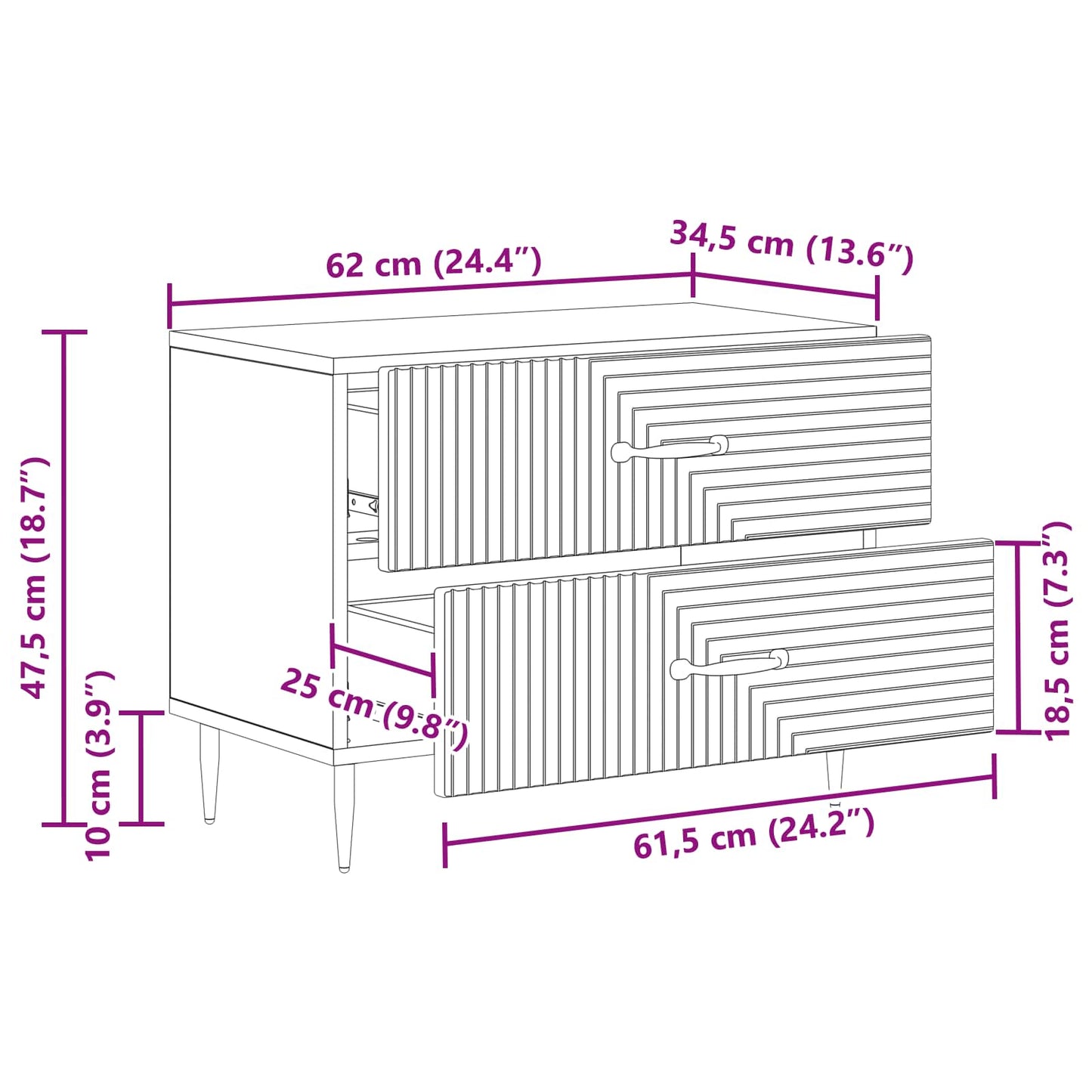 vidaXL Κομοδίνο με συρτάρι Γυαλιστερό Λευκό 62 x 34,5 x 47,5 εκ