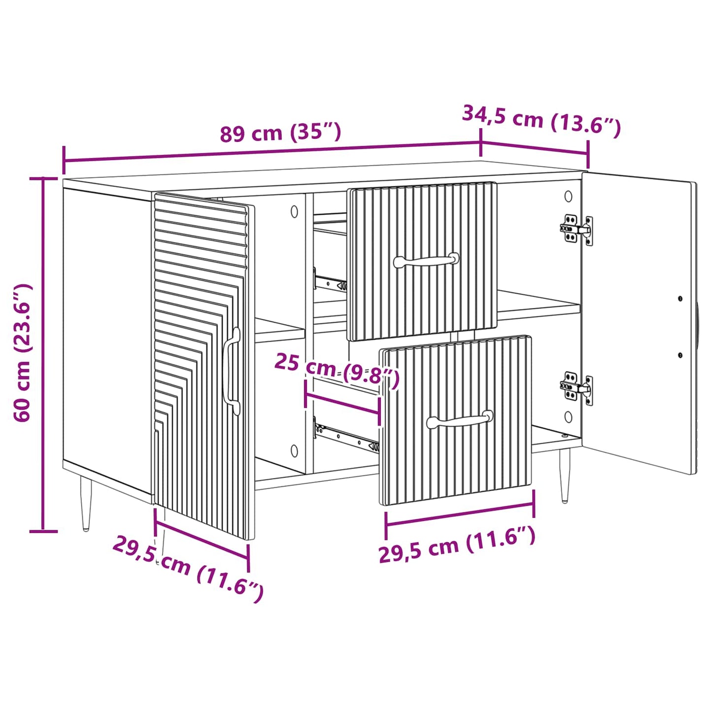 vidaXL Πλαϊνό γραφείο Μαύρο 89 x 34,5 x 60 εκ. Επεξεργασμένο Ξύλο