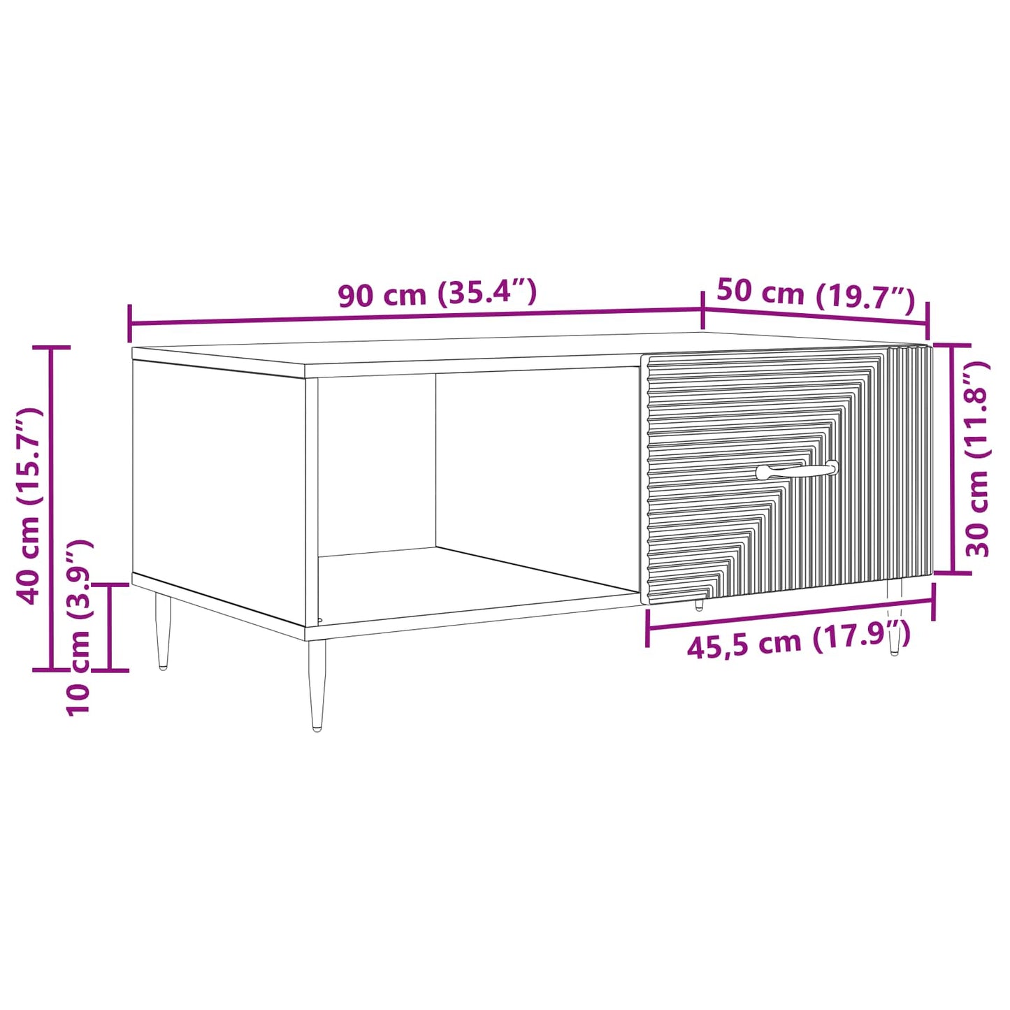 vidaXL Τραπεζάκι σαλονιού Γυαλιστερό Λευκό 90 x 50 x 40 cm