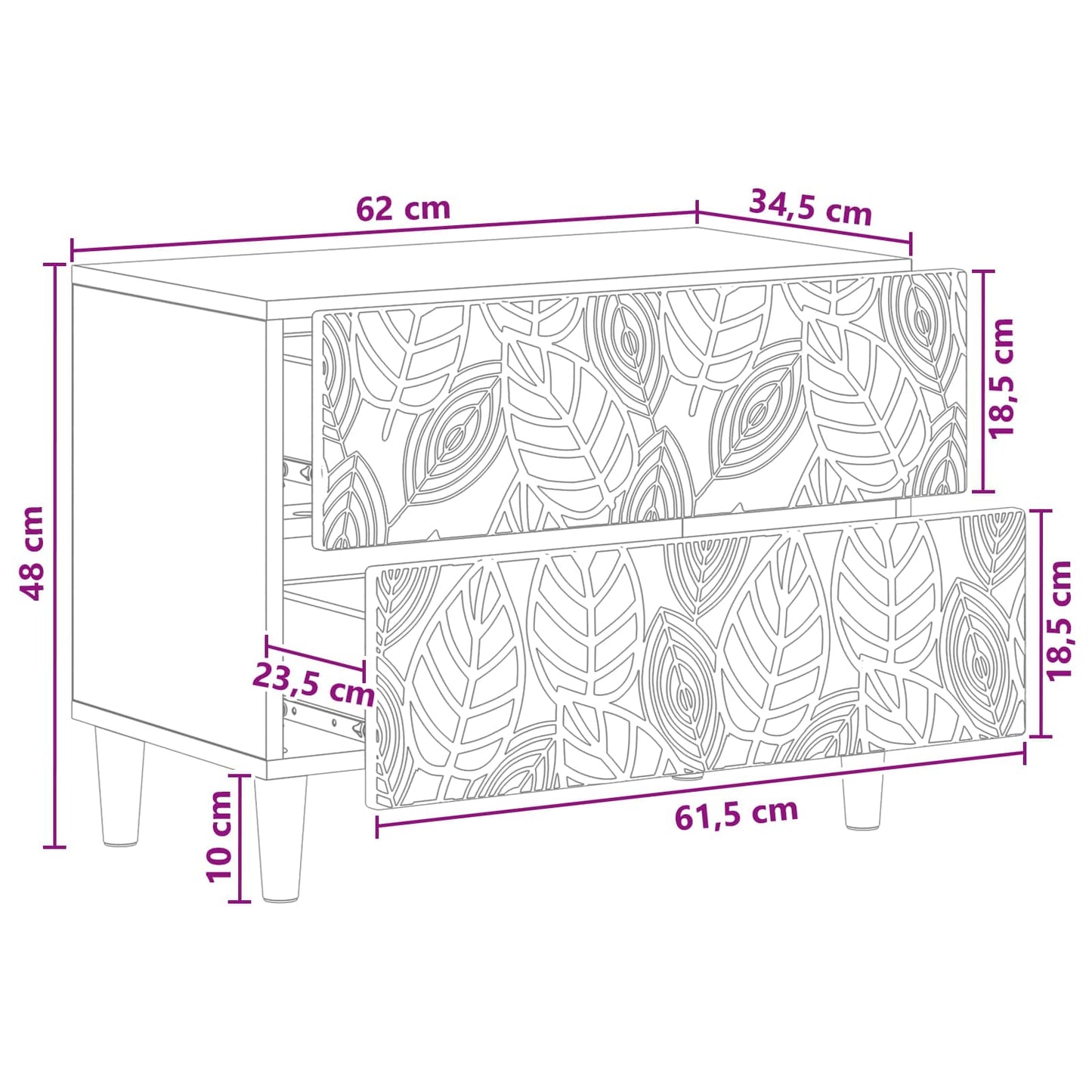 vidaXL Κομοδίνο Παλαιωμένο ξύλο 62 x 34,5 x 48 εκ Επεξεργασμένο Ξύλο