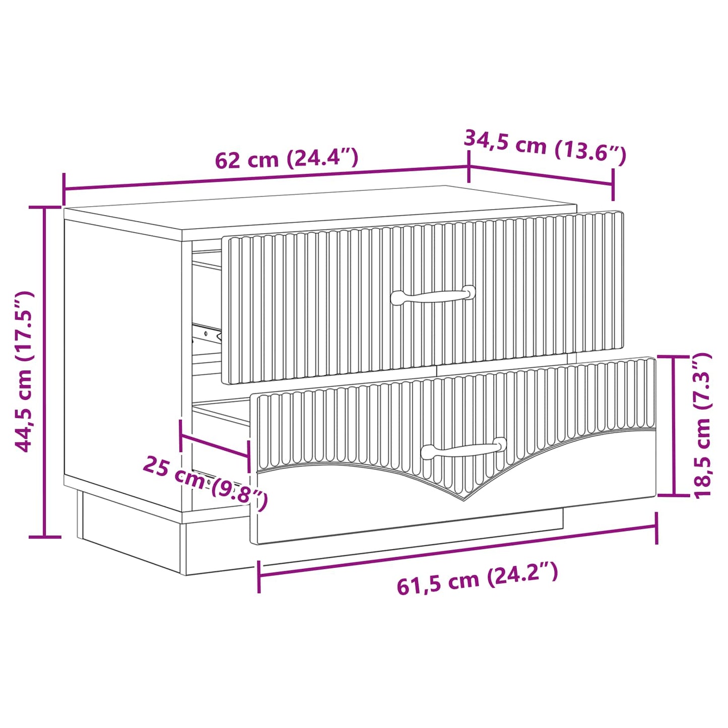 vidaXL Κομοδίνο Παλαιωμένο ξύλο 62 x 34,5 x 44,5 εκ Επεξεργασμένο Ξύλο
