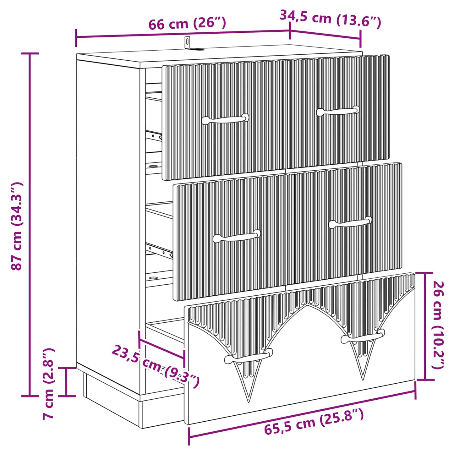 vidaXL Ντουλάπι με Συρτάρια Λευκό 66 x 34,5 x 87 εκ.