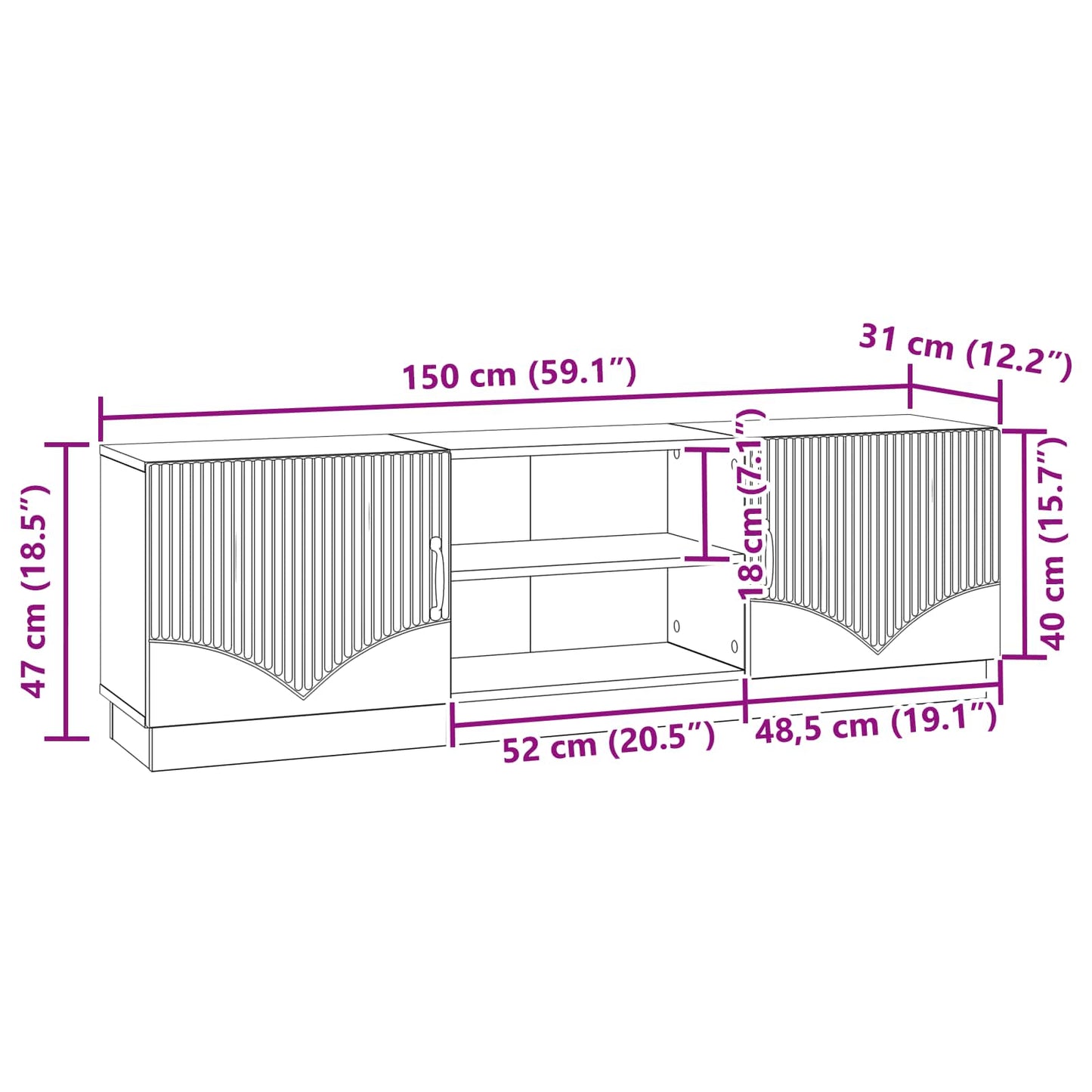 vidaXL Ντουλάπι TV Καπνισμένο Ξύλο Δρυός 150 x 31 x 47 εκ