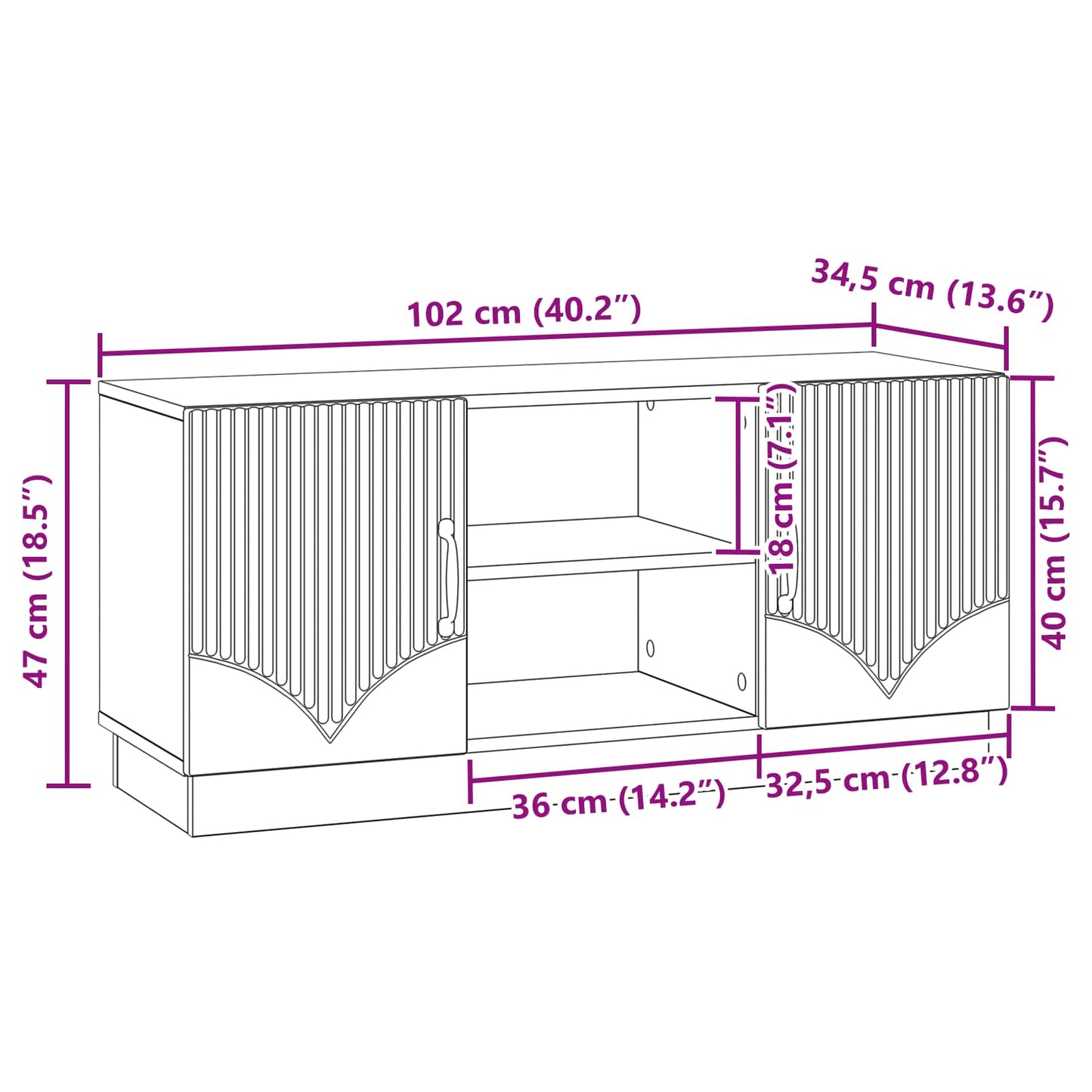 vidaXL Ντουλάπι TV Καπνισμένο Ξύλο Δρυός 102 x 34,5 x 47 εκ