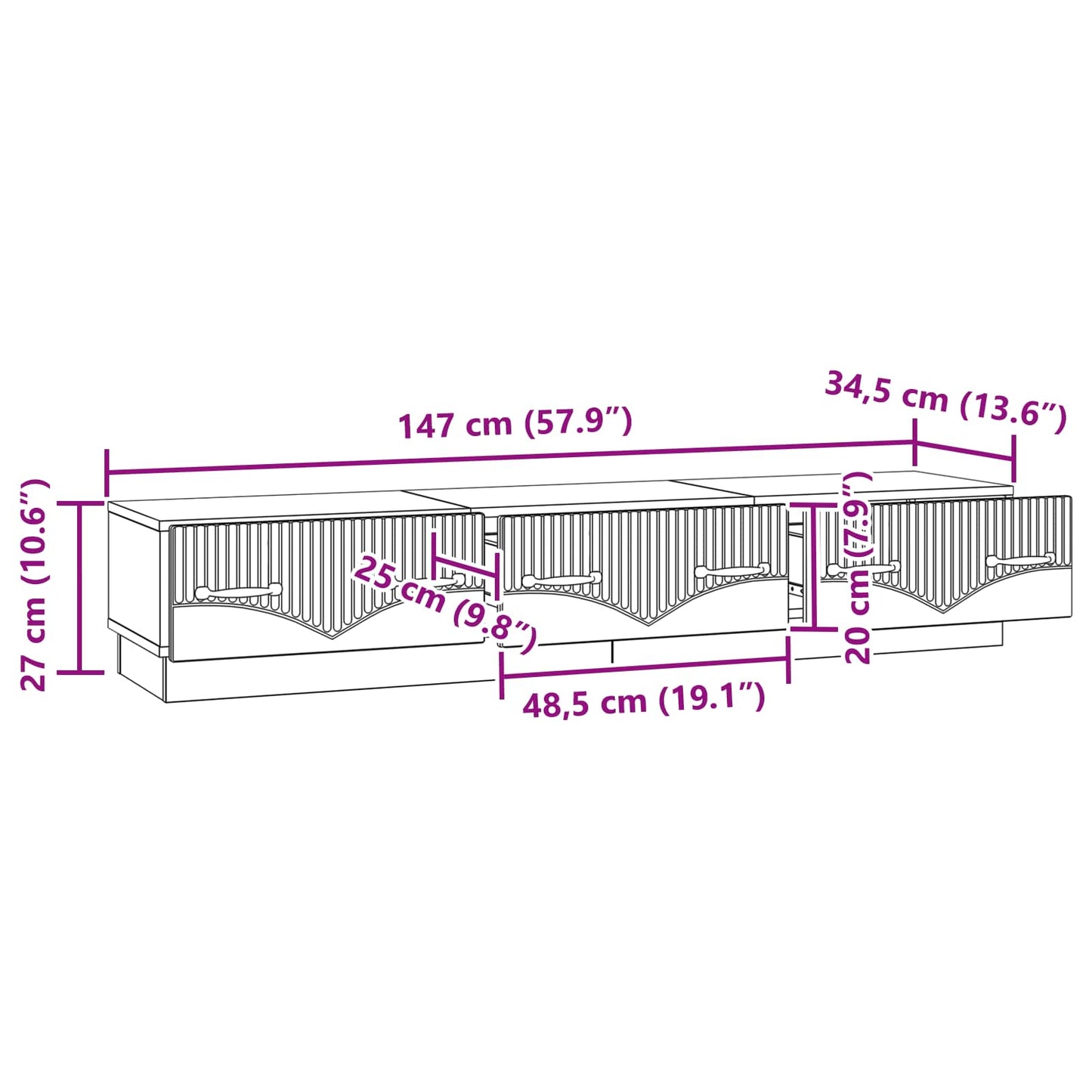 vidaXL Ντουλάπι TV με συρτάρι Γκρι Σκυροδέματος 147 x 34,5 x 27 εκ