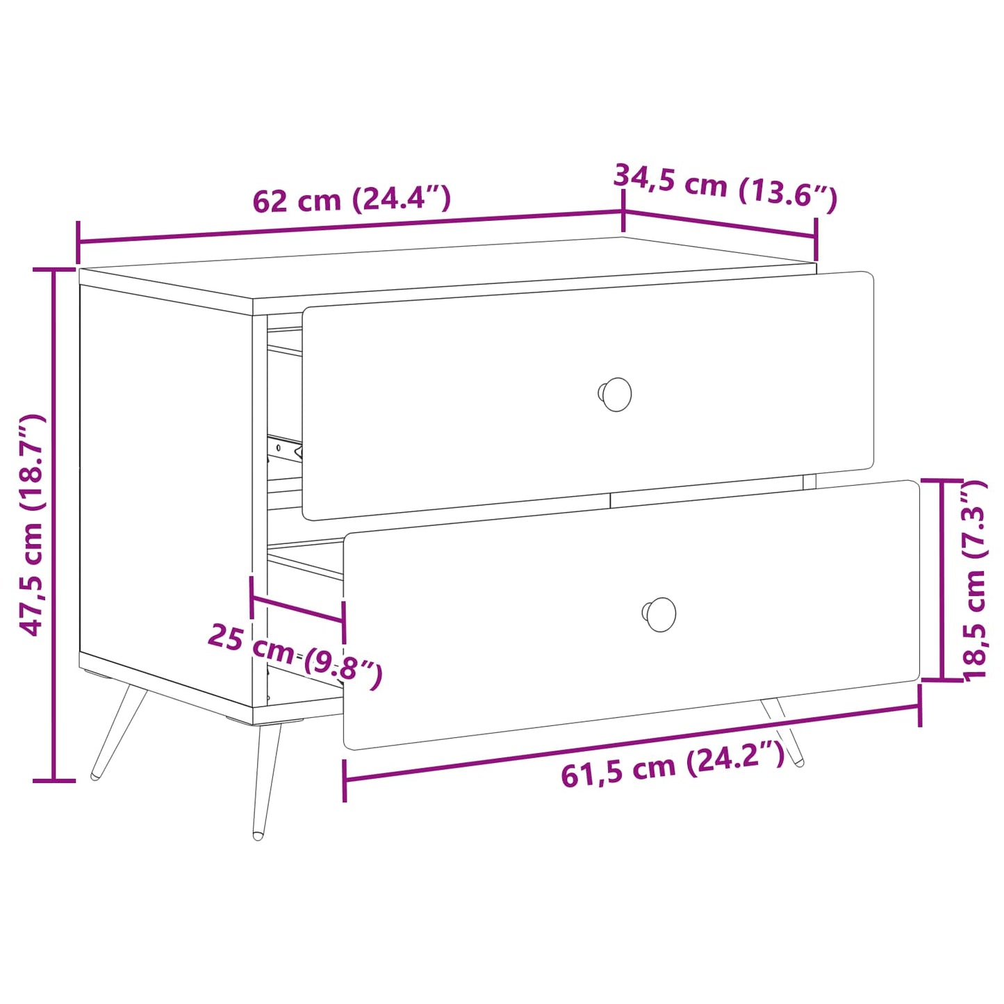 vidaXL Κομοδίνο με συρτάρι Γυαλιστερό Λευκό 62 x 34,5 x 47,5 εκ