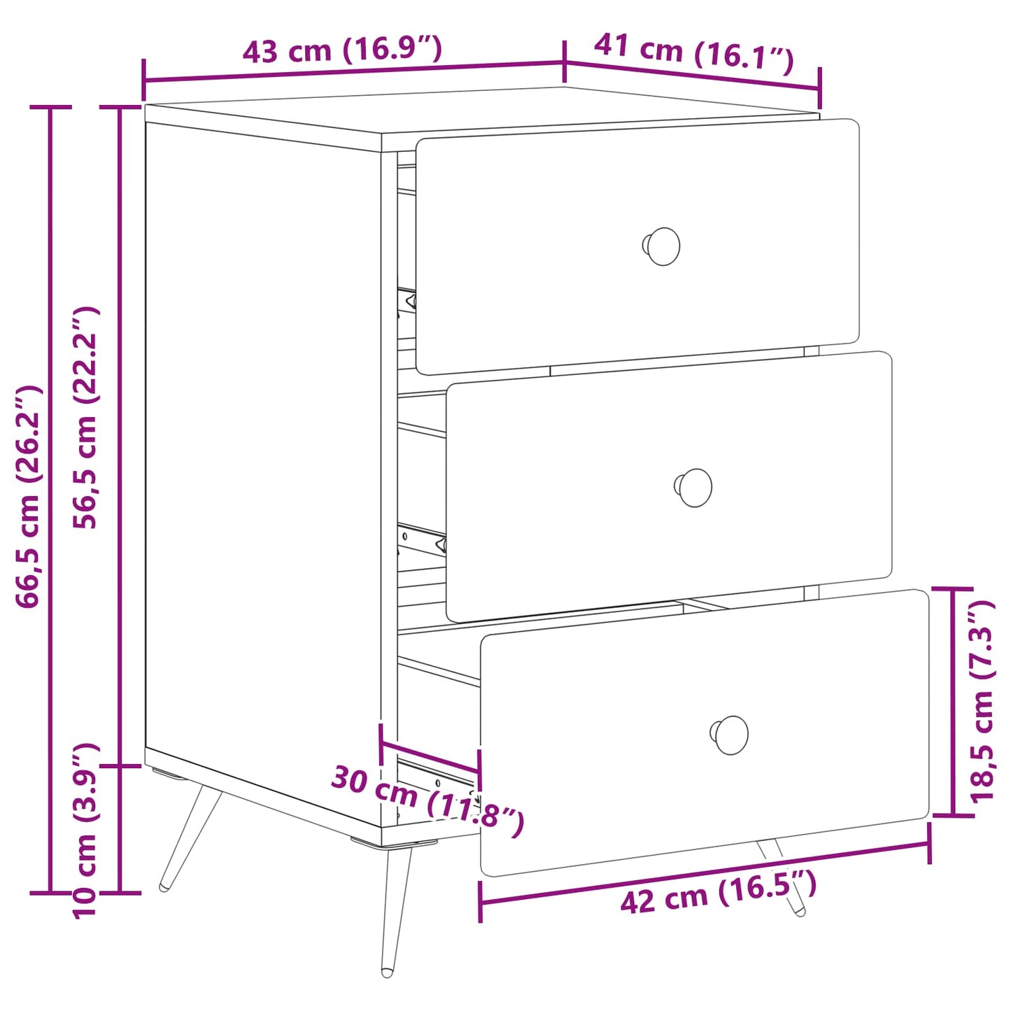 vidaXL Κομοδίνο Artisan Δρυς 43 x 41 x 66,5 εκ. Επεξεργασμένο Ξύλο