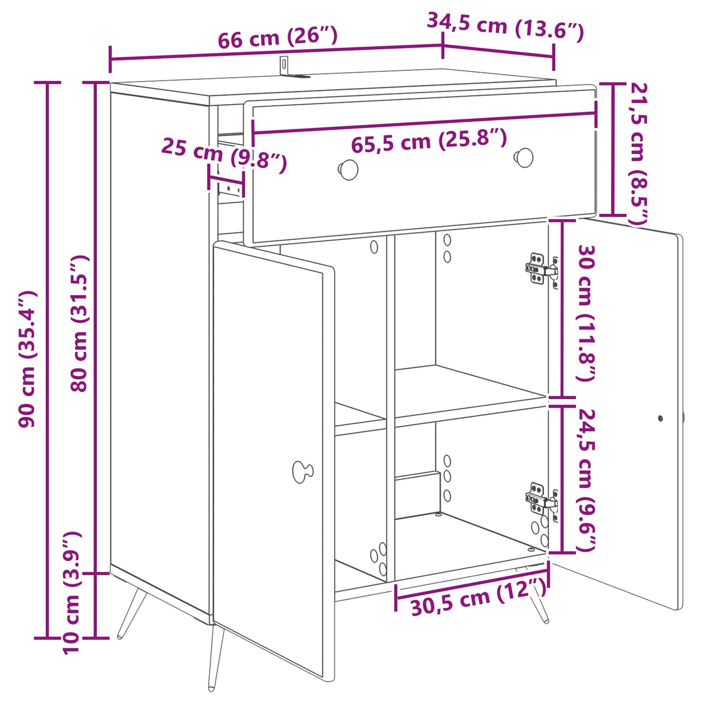 vidaXL Πλαϊνό γραφείο Artisan Δρυς 66 x 34,5 x 90 εκ