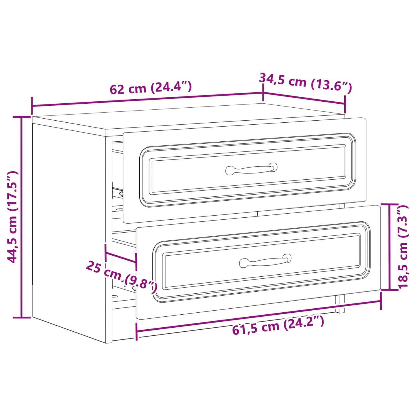 vidaXL Κομοδίνο Παλαιωμένο ξύλο 62 x 34,5 x 44,5 εκ Επεξεργασμένο Ξύλο