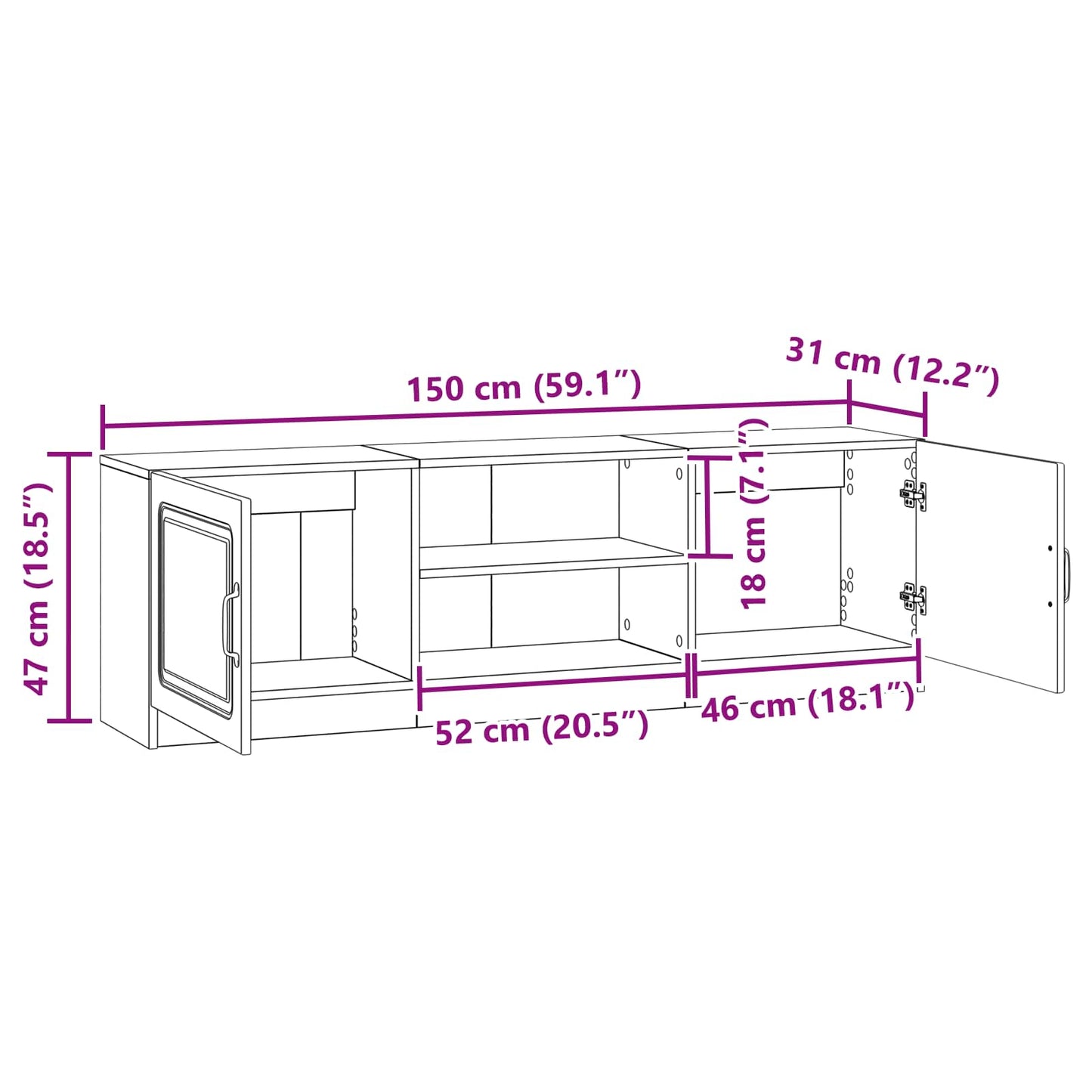 vidaXL Ντουλάπι TV Καπνισμένο Ξύλο Δρυός 150 x 31 x 47 εκ