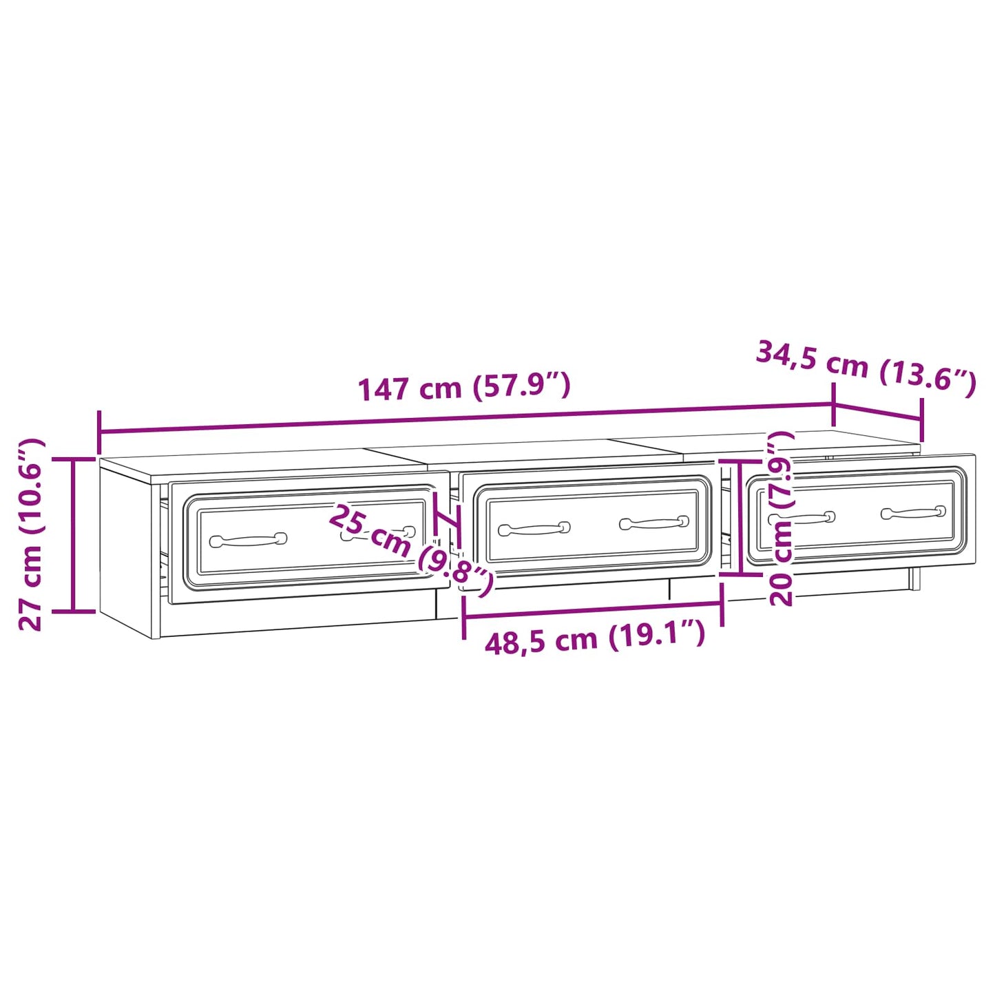 vidaXL Ντουλάπι TV με συρτάρι Παλαιωμένο ξύλο 147 x 34,5 x 27 εκ