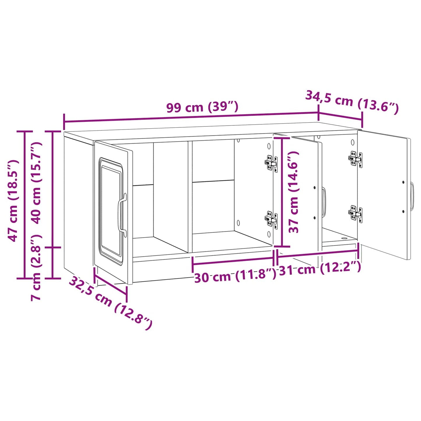 vidaXL Ντουλάπι TV Γυαλιστερό Λευκό 99 x 34,5 x 47 εκ