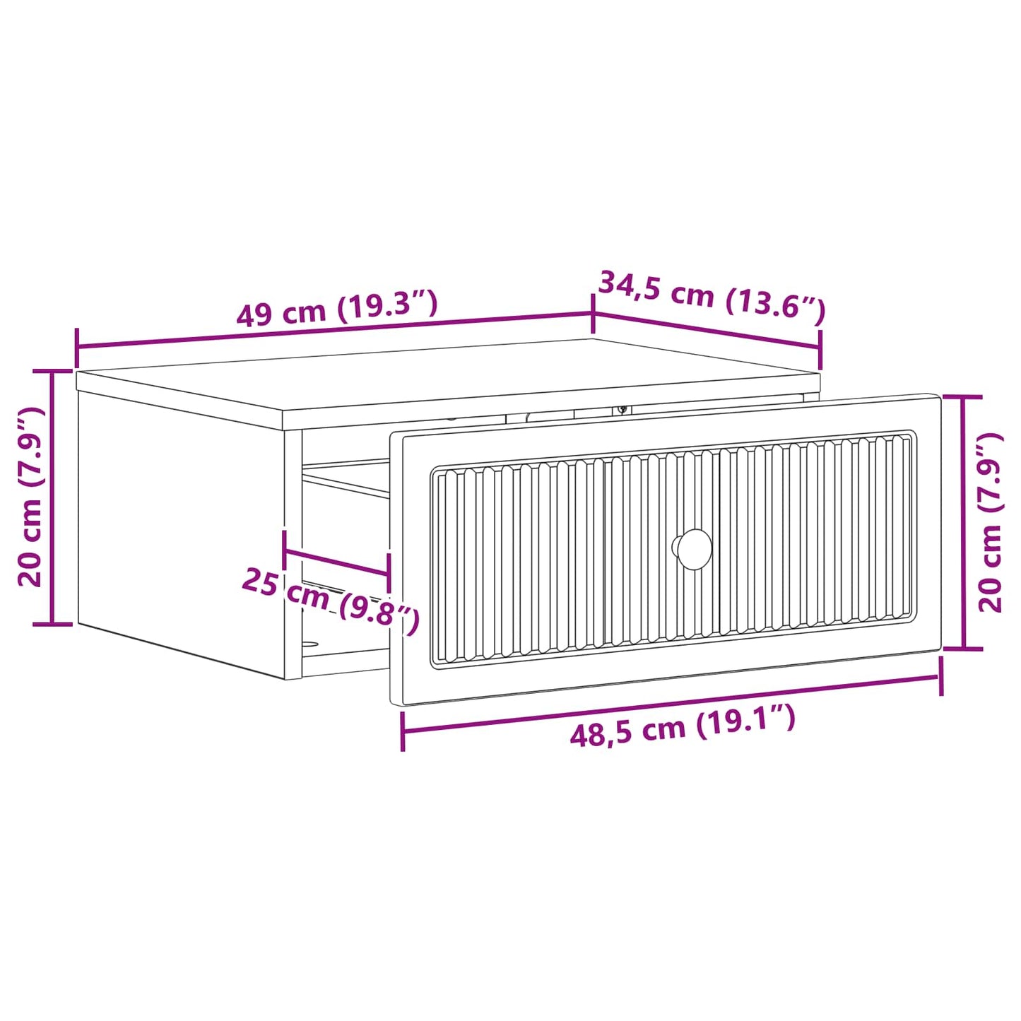 vidaXL Κομοδίνο με συρτάρι Μαύρο 49 x 34,5 x 20 εκ. Επεξεργασμένο Ξύλο