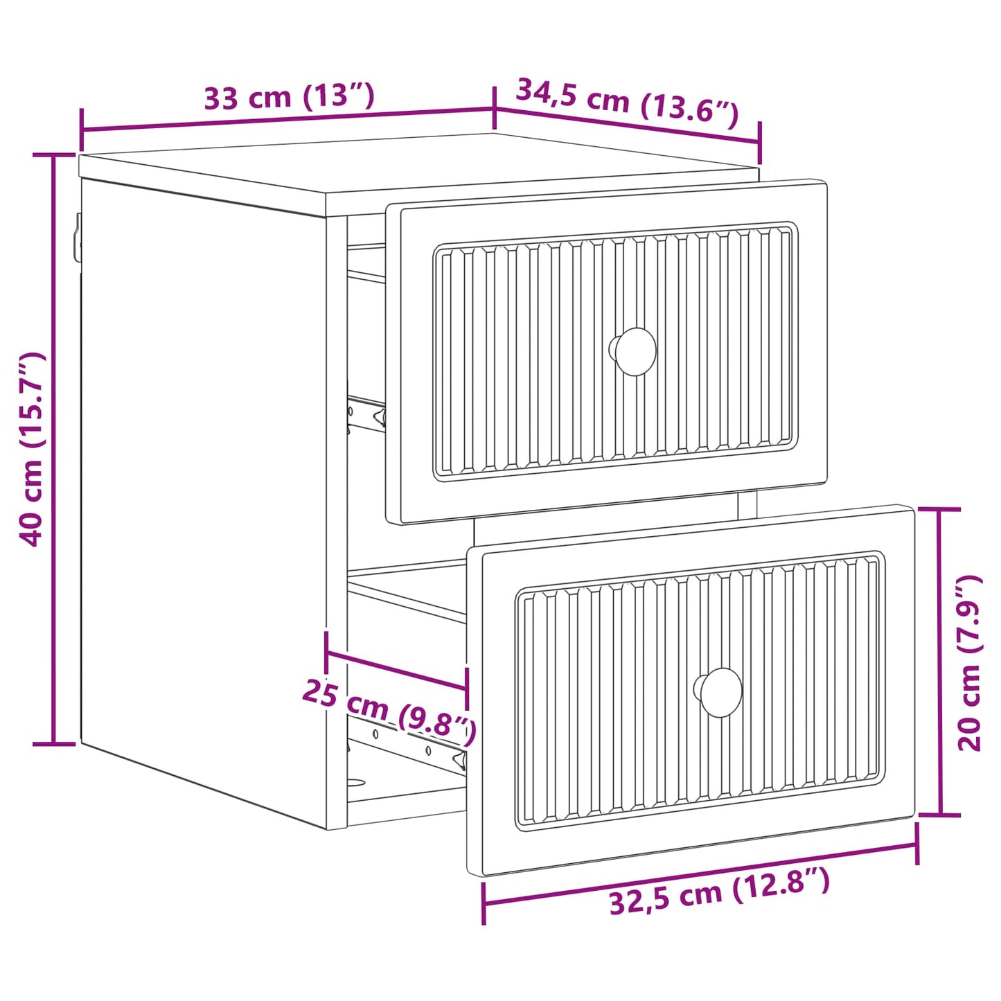 vidaXL Τοίχου Κρεμαστό Κομοδίνο Sonoma Δρυς 33 x 34,5 x 40 εκ