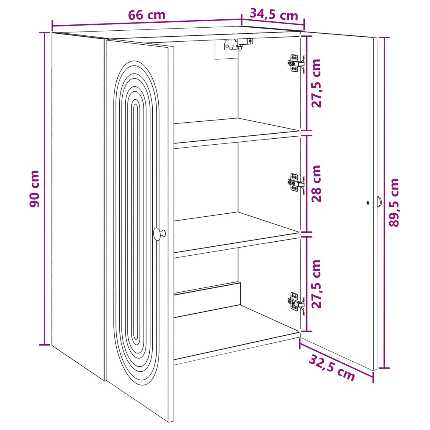vidaXL Τοίχου Ντουλάπα Λευκό 66 x 34,5 x 90 εκ Επεξεργασμένο Ξύλο
