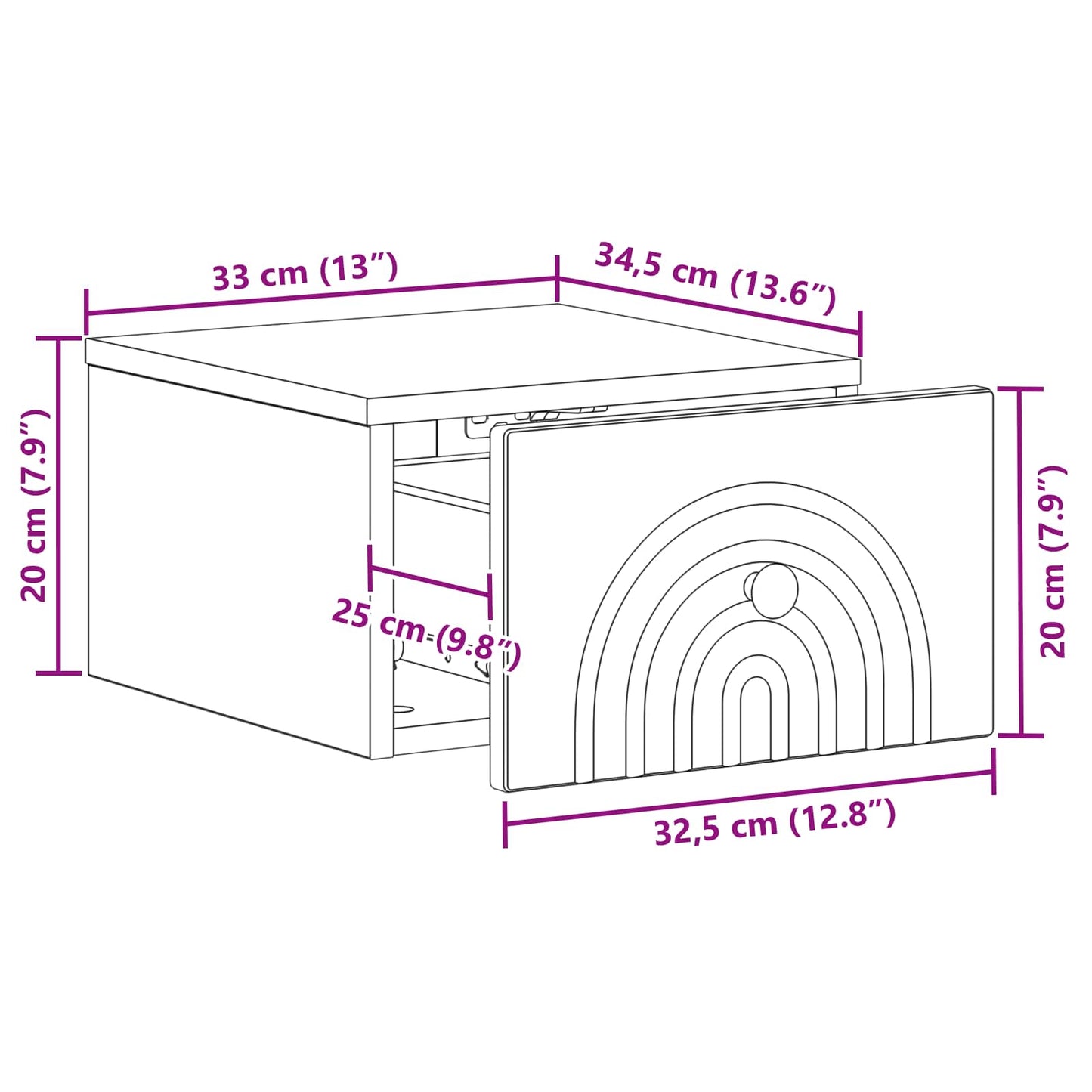 vidaXL Τοίχου Κρεμαστό Κομοδίνο Artisan Δρυς 33 x 34,5 x 20 εκ