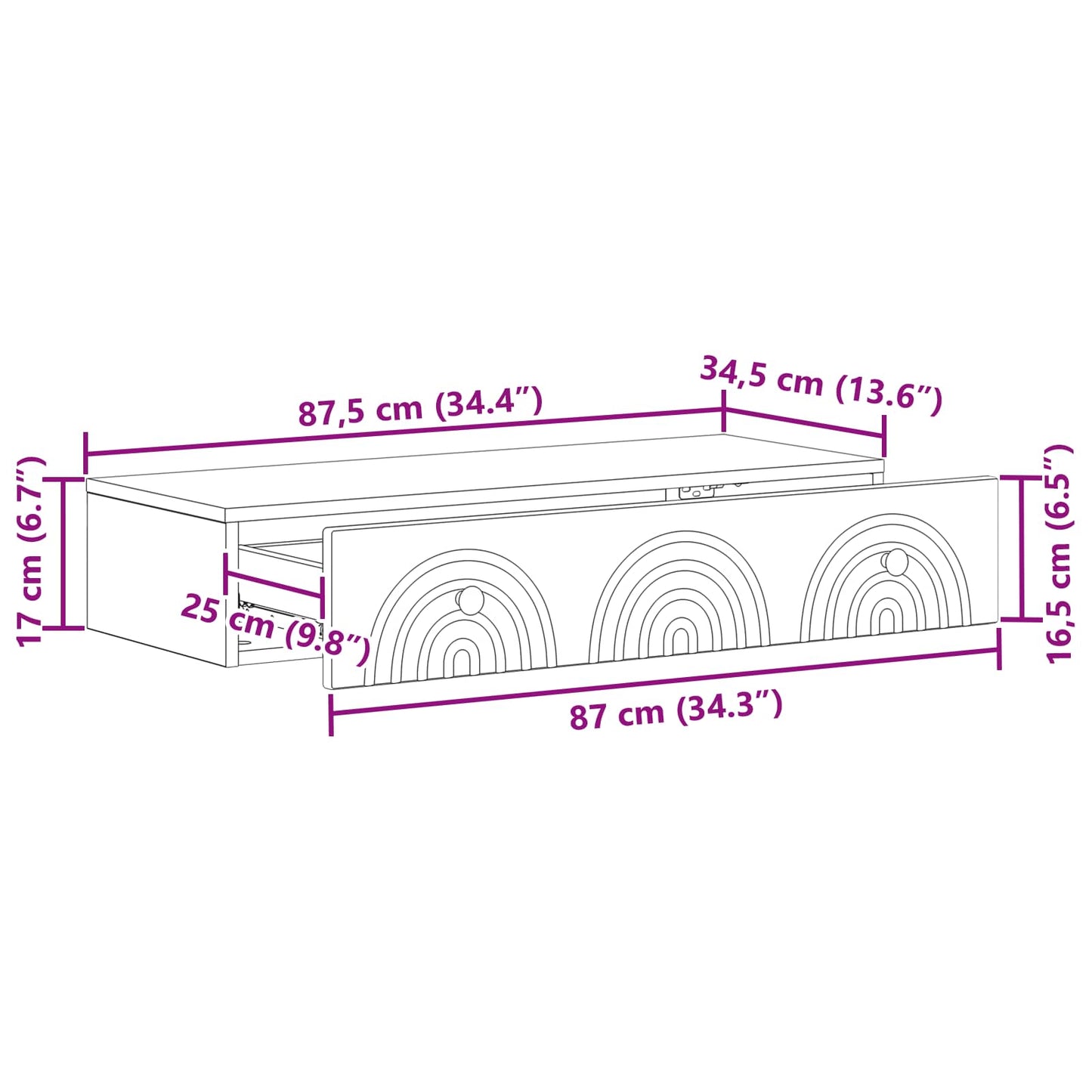 vidaXL Τραπεζάκι Τοίχου 87,5 x 34,5 x 17 εκ. Επεξεργασμένο Ξύλο Μαύρο