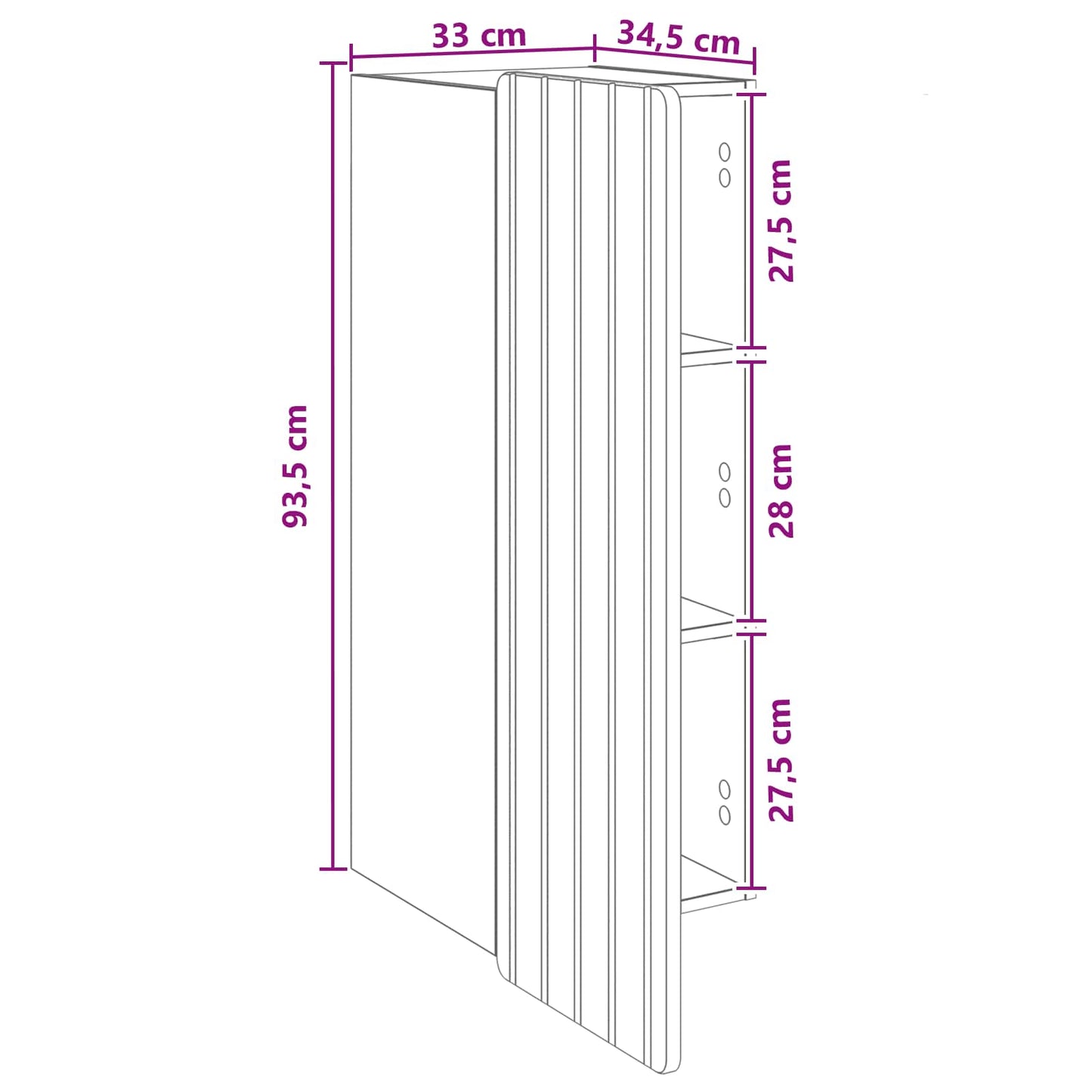 vidaXL Τοίχου Ντουλάπα Λευκό 33 x 34,5 x 94 εκ. Επεξεργασμένο Ξύλο