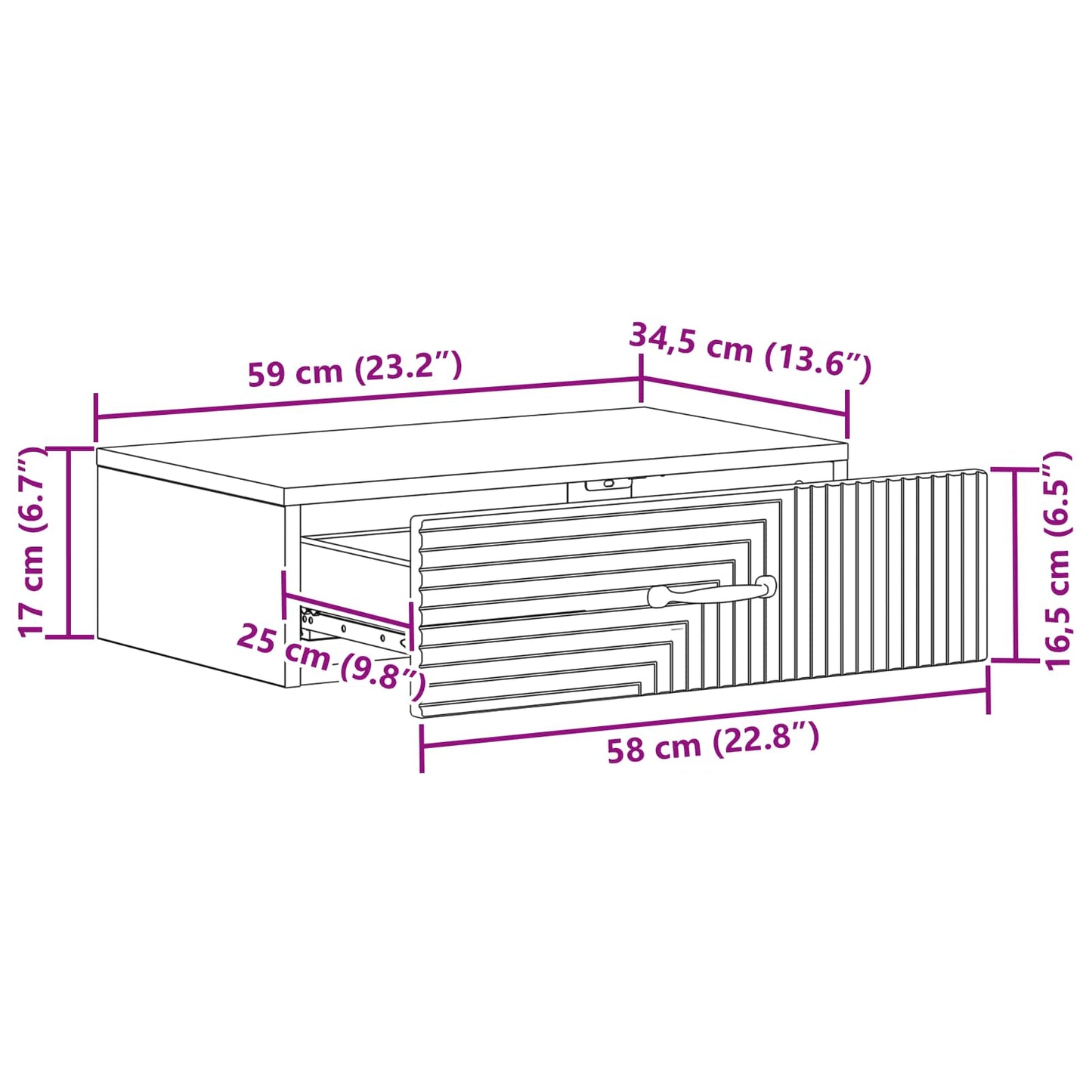vidaXL Τραπεζάκι Τοίχου Λευκό 59 x 34,5 x 17 εκ. Επεξεργασμένο Ξύλο
