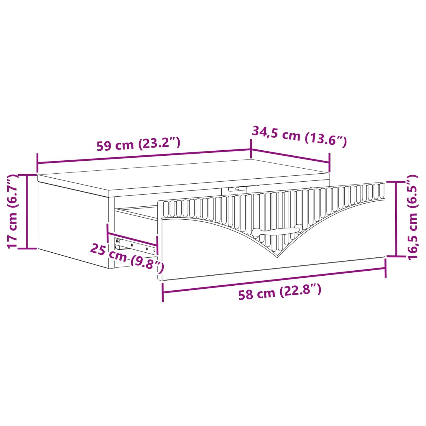 vidaXL Τραπεζάκι Τοίχου Λευκό 59 x 34,5 x 17 εκ. Επεξεργασμένο Ξύλο