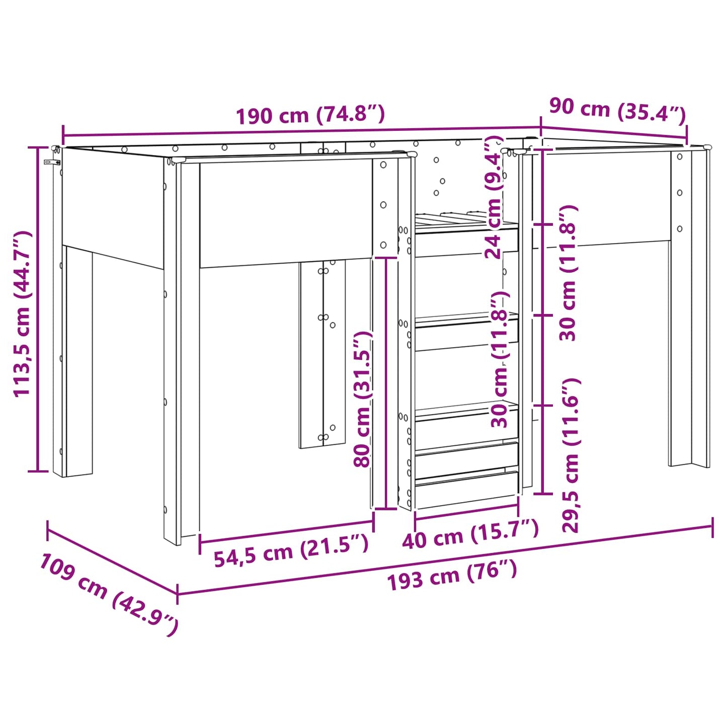 vidaXL Κρεβάτι Κουκέτα για Παιδιά Δρύς Sonoma 90 x 190 cm