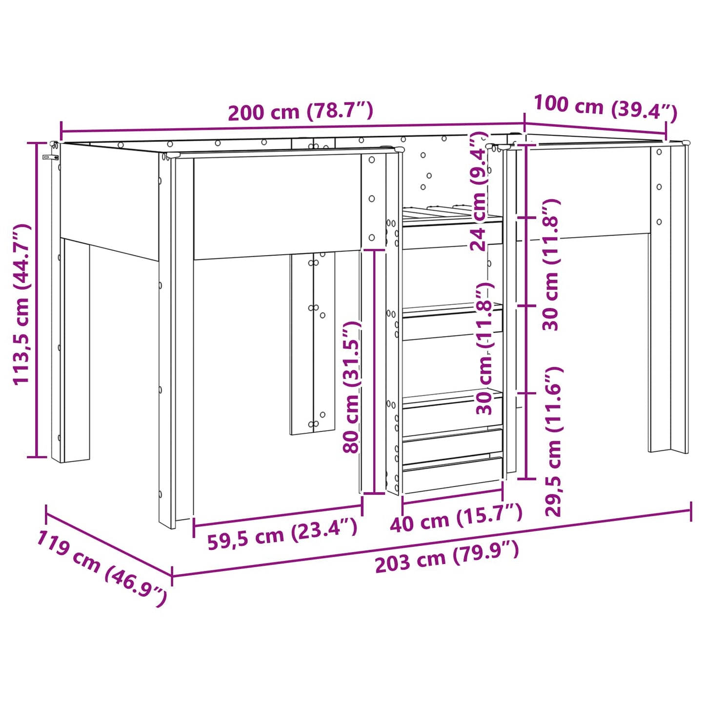 vidaXL Κρεβάτι Κουκέτα για Παιδιά Παλιό ξύλο 100 x 200 cm