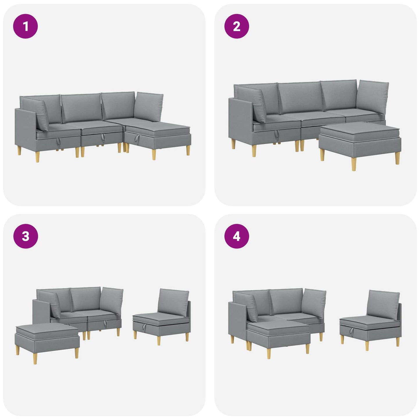 vidaXL Σετ Επίπλων Σαλονιού με μαξιλάρι 4 pcs Ανοιχτό γκρι Ύφασμα
