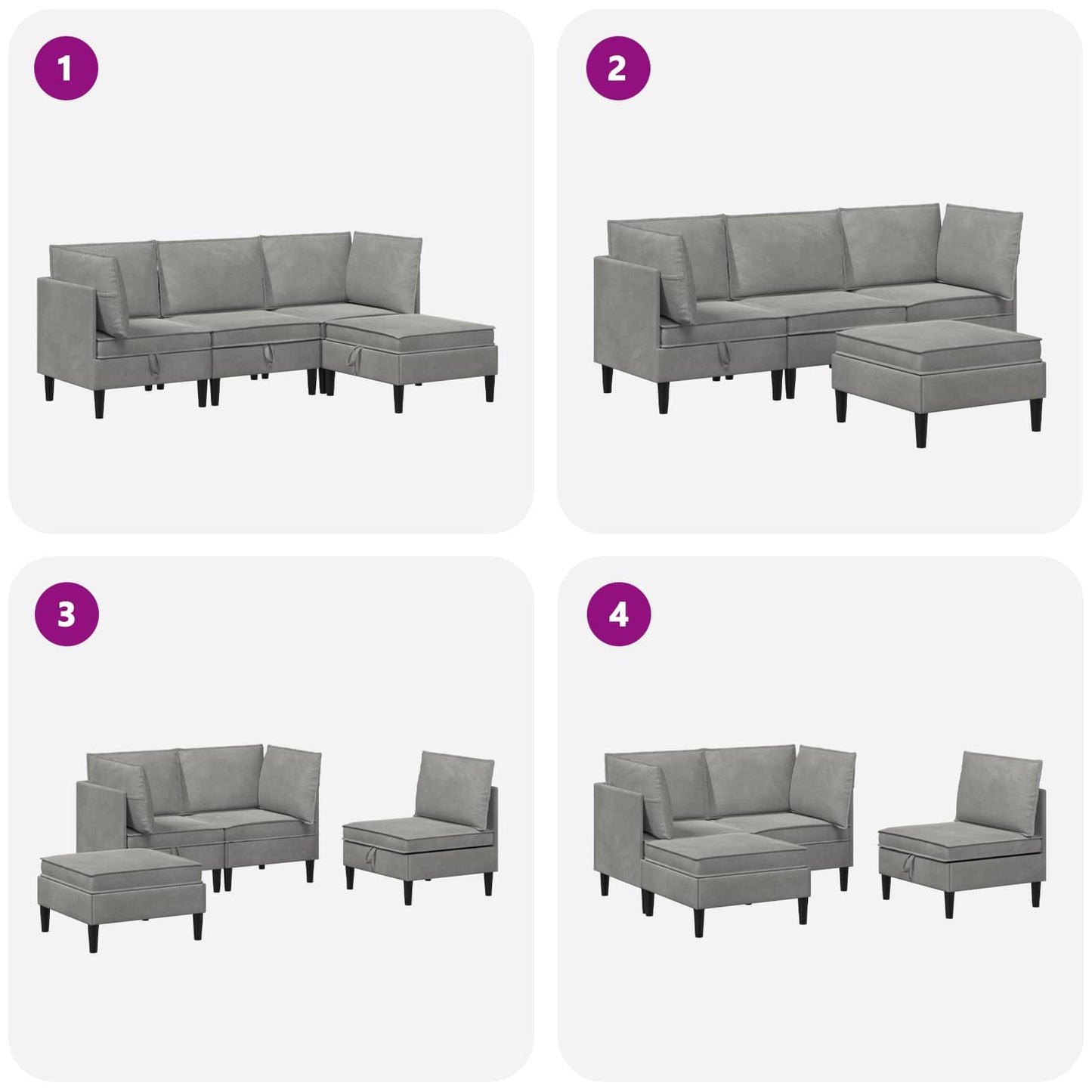 vidaXL Σετ Επίπλων Σαλονιού με μαξιλάρι 4 pcs Ανοιχτό γκρι Βελούδο