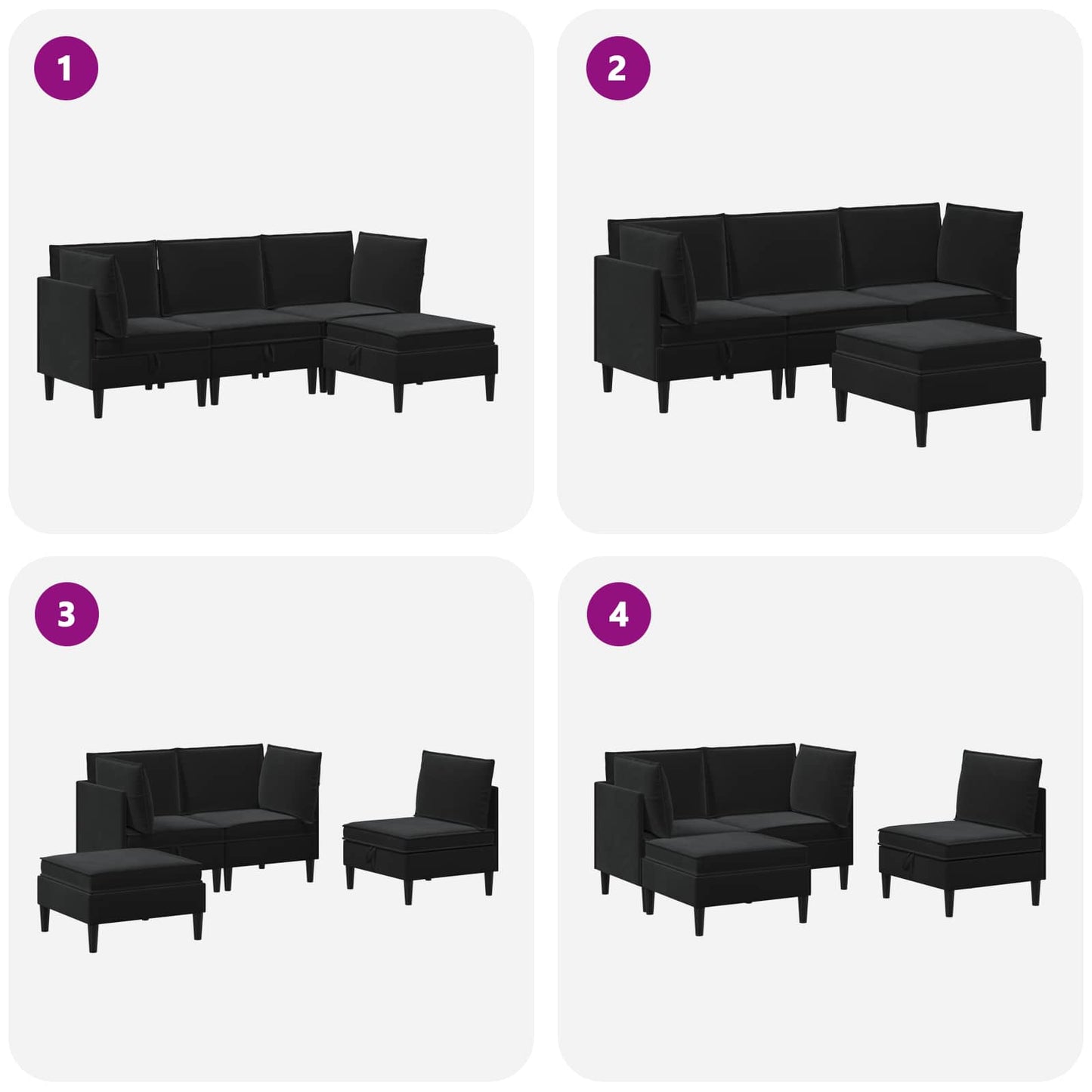 vidaXL Σετ Επίπλων Σαλονιού με μαξιλάρι 4 pcs Μαύρο Βελούδο