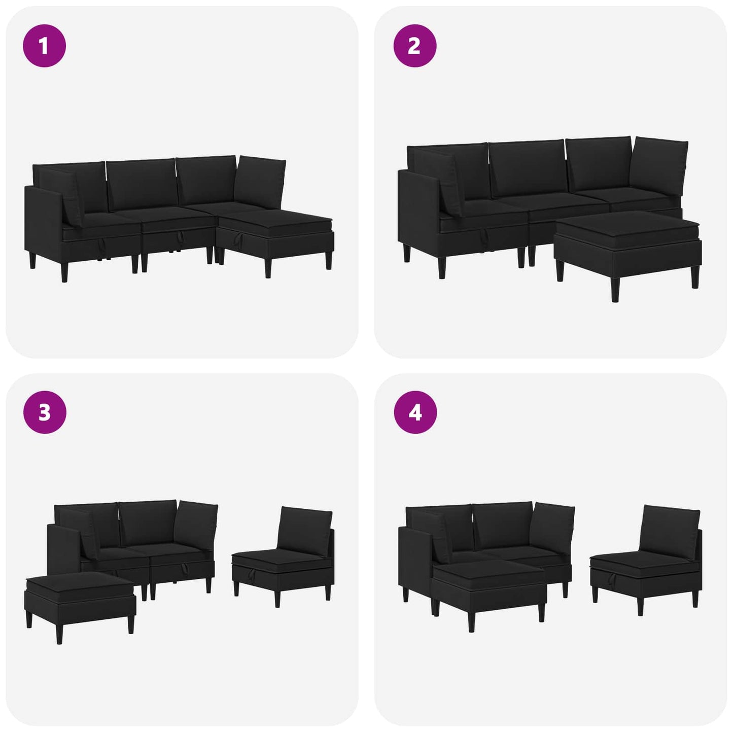 vidaXL Σετ Επίπλων Σαλονιού 4 pcs Μαύρο Ύφασμα