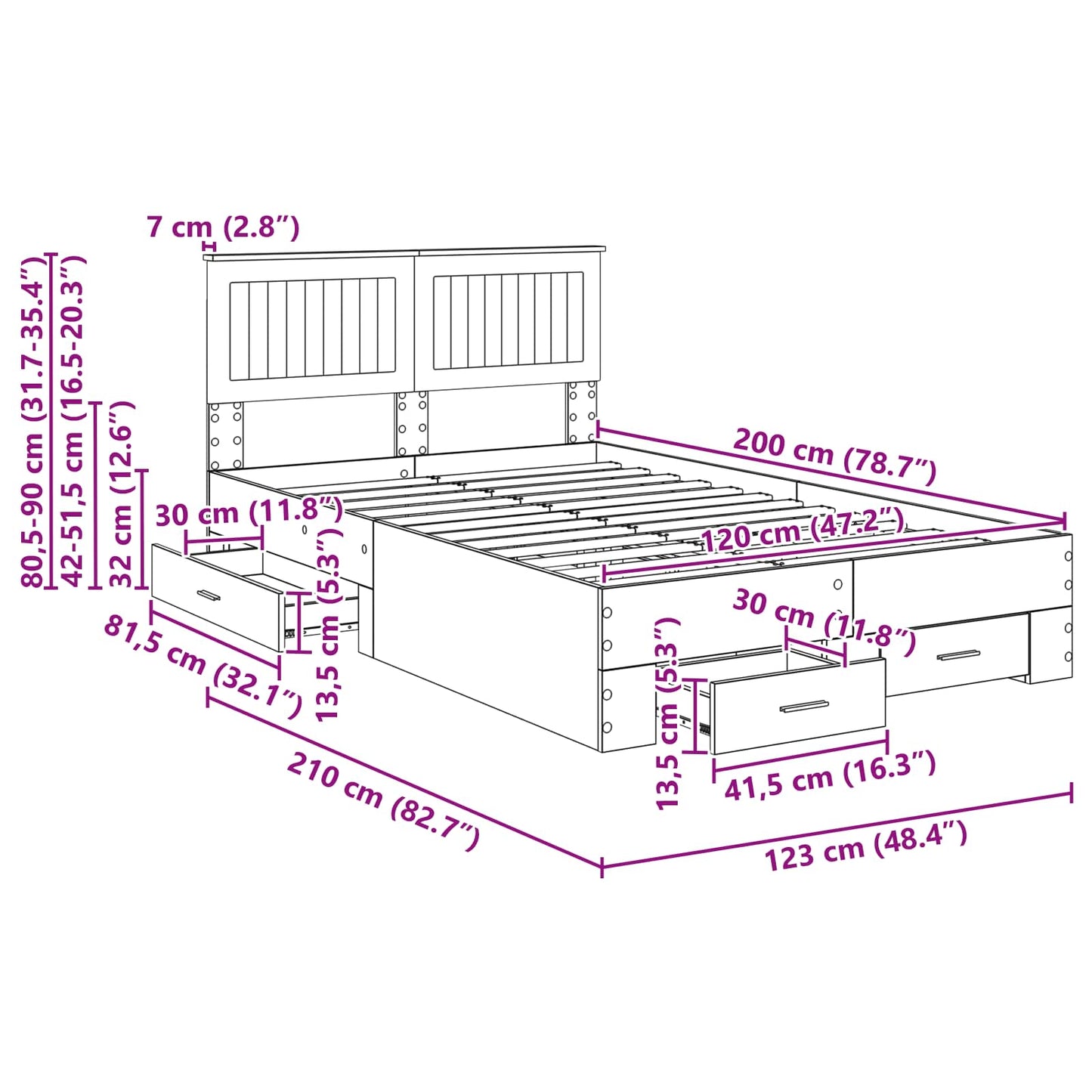 vidaXL Σκελετός Κρεβατιού Δρύς Sonoma 120 x 200 cm Επεξεργασμένο ξύλο