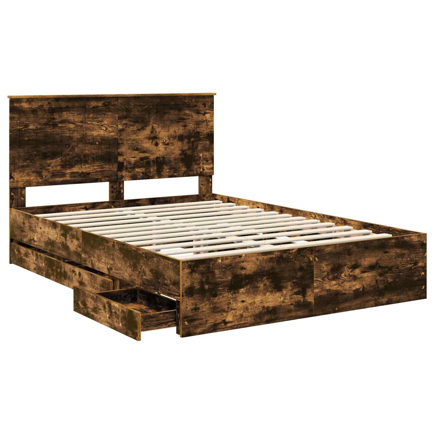 vidaXL Σκελετός Κρεβατιού Καπνιστό Δρύς 135 x 190 cm Μηχανήματος Ξύλο