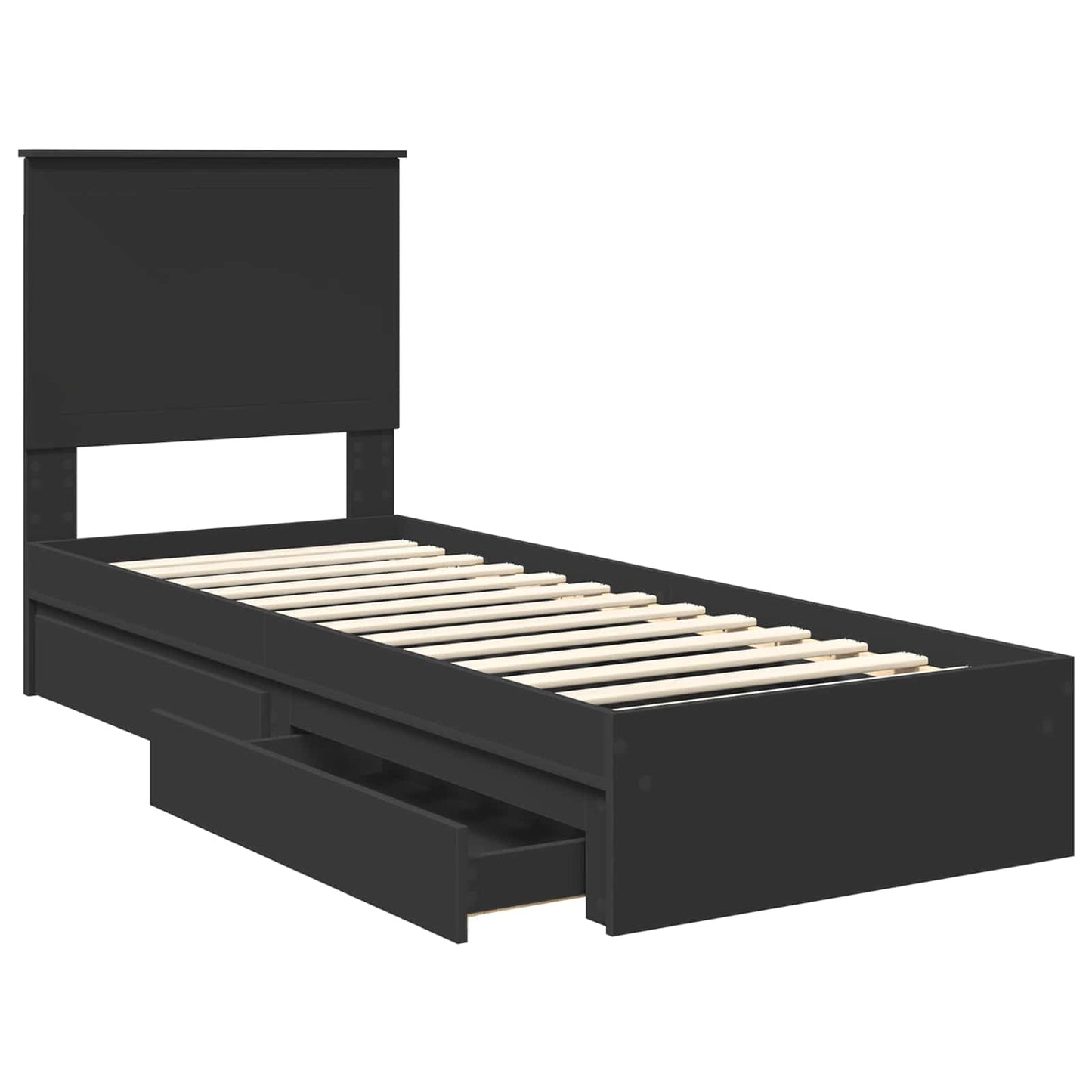vidaXL Κρεβάτι Αποθήκης Μαύρο 75 x 190 cm Επεξεργασμένο Ξύλο