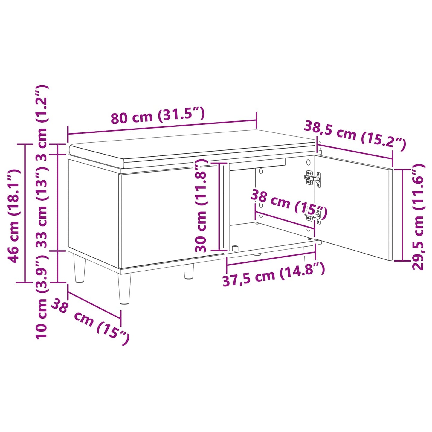 vidaXL Παγκάκι Χαλωρίου με μαξιλάρι Μαύρη Οξυά 60 x 38 x 46 εκ