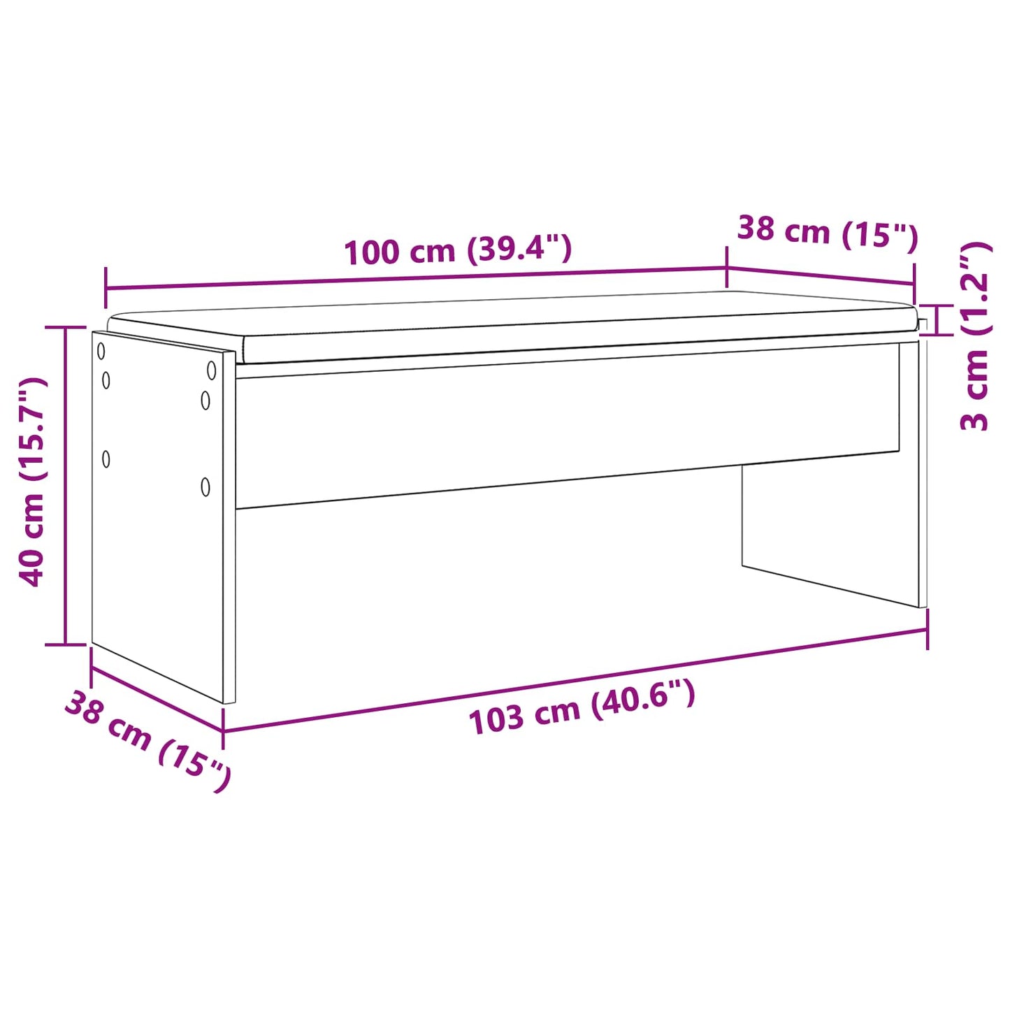 vidaXL Παγκάκι Χαλωρίου με μαξιλάρι Λευκό 103 x 38 x 40 εκ