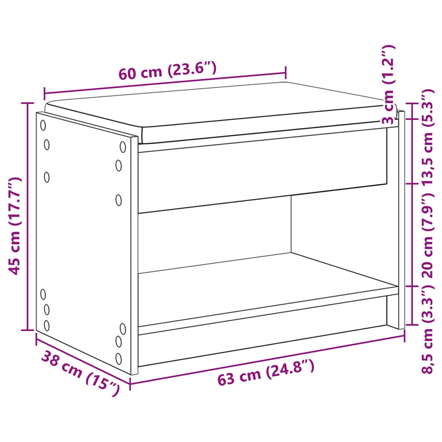 vidaXL Παγκάκι Χαλωρίου Τεχνίτικη Δρυς 63 x 38 x 45 εκ