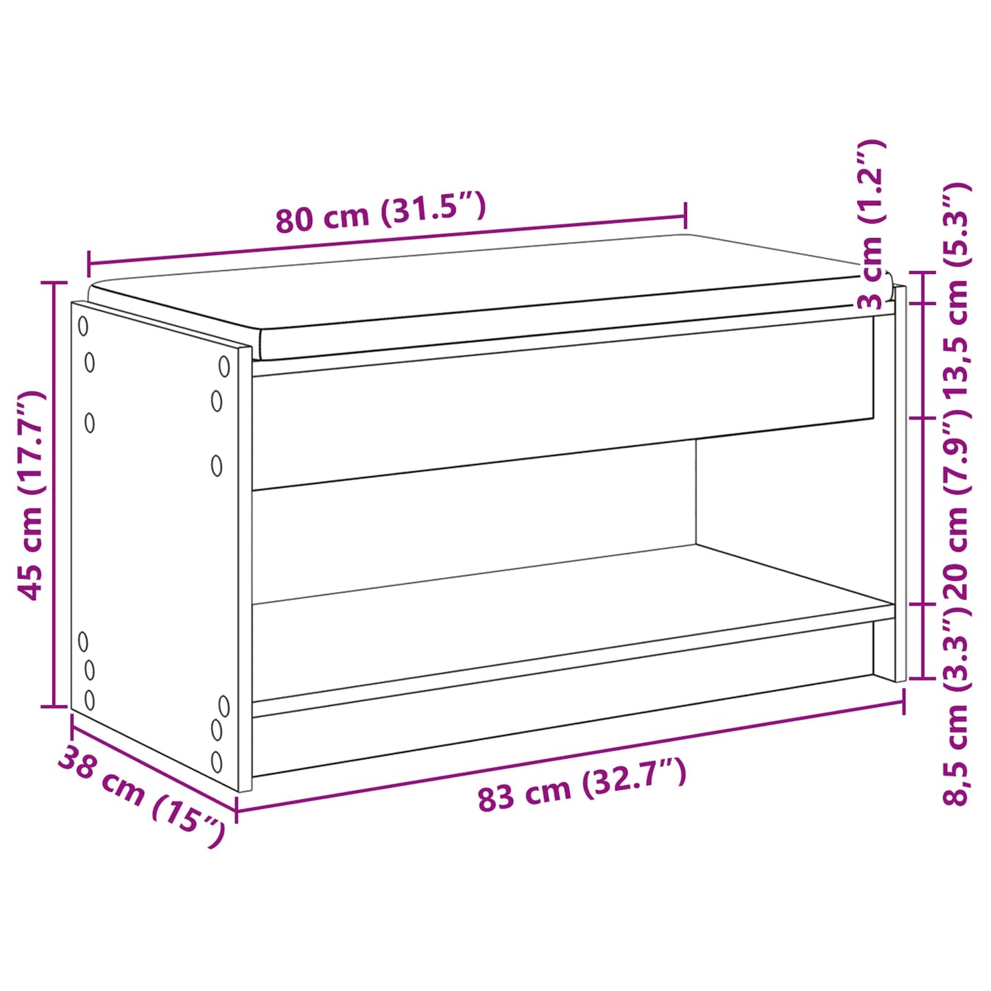 vidaXL Παγκάκι Χαλωρίου Δρύς Sonoma 83 x 38 x 45 εκ