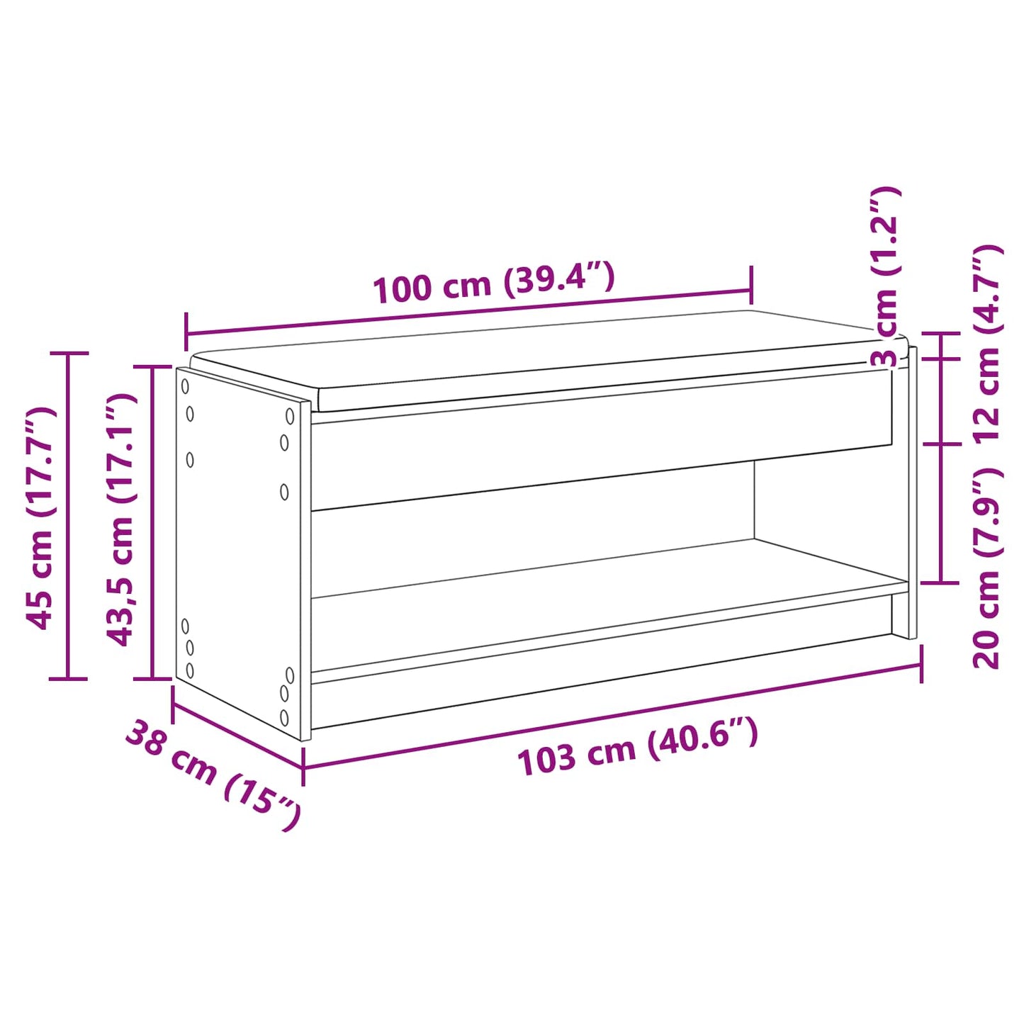 vidaXL Παγκάκι Χαλωρίου με μαξιλάρι Μαύρη Οξυά 103 x 38 x 45 εκ