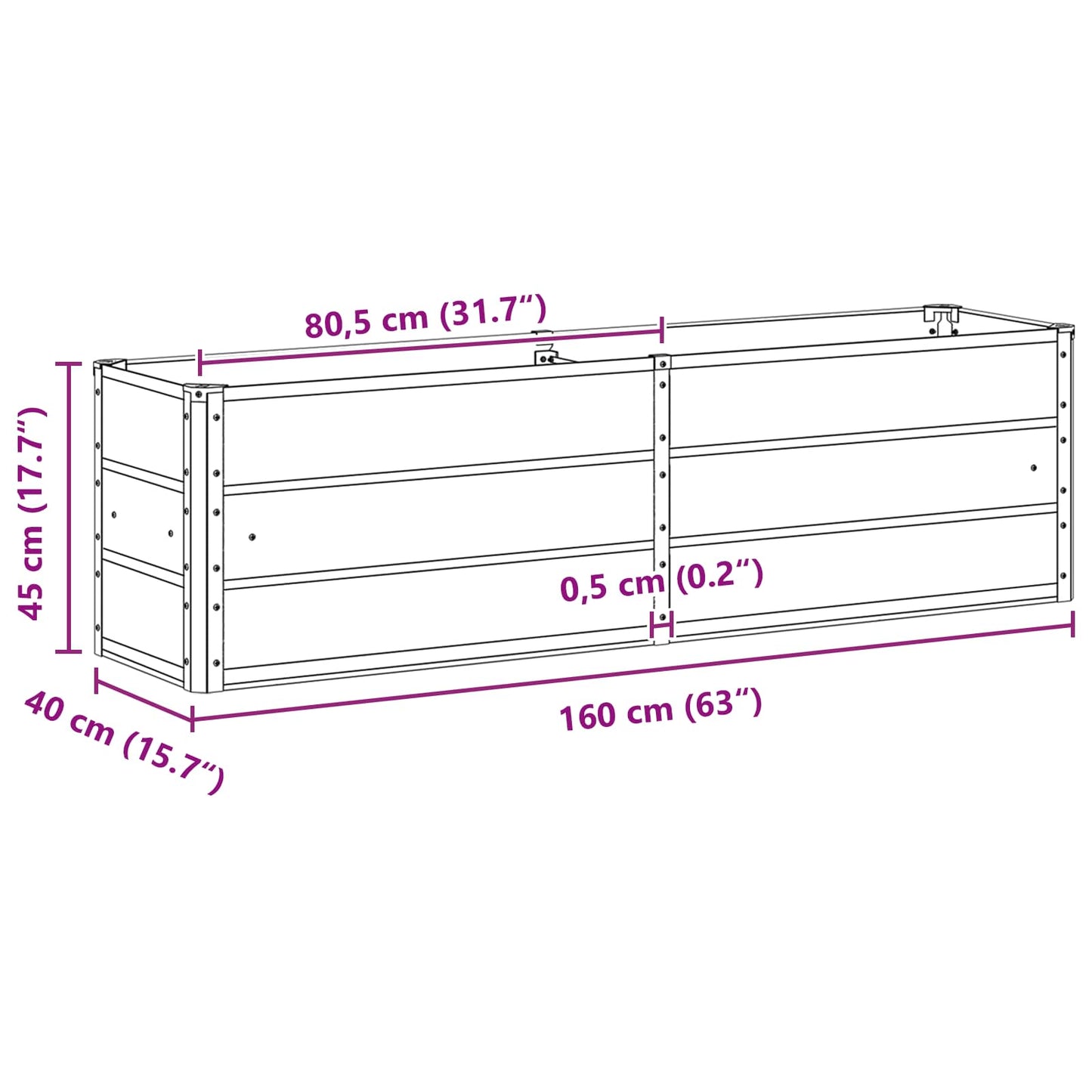 vidaXL Γλάστρα Ελεφαντόδοντο 160 x 40 x 45 cm Ατσάλι