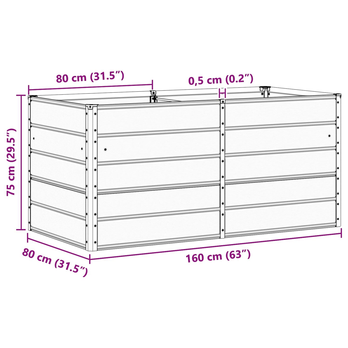 vidaXL Γλάστρα Ελεφαντόδοντο 160 x 80 x 75 cm Ατσάλι