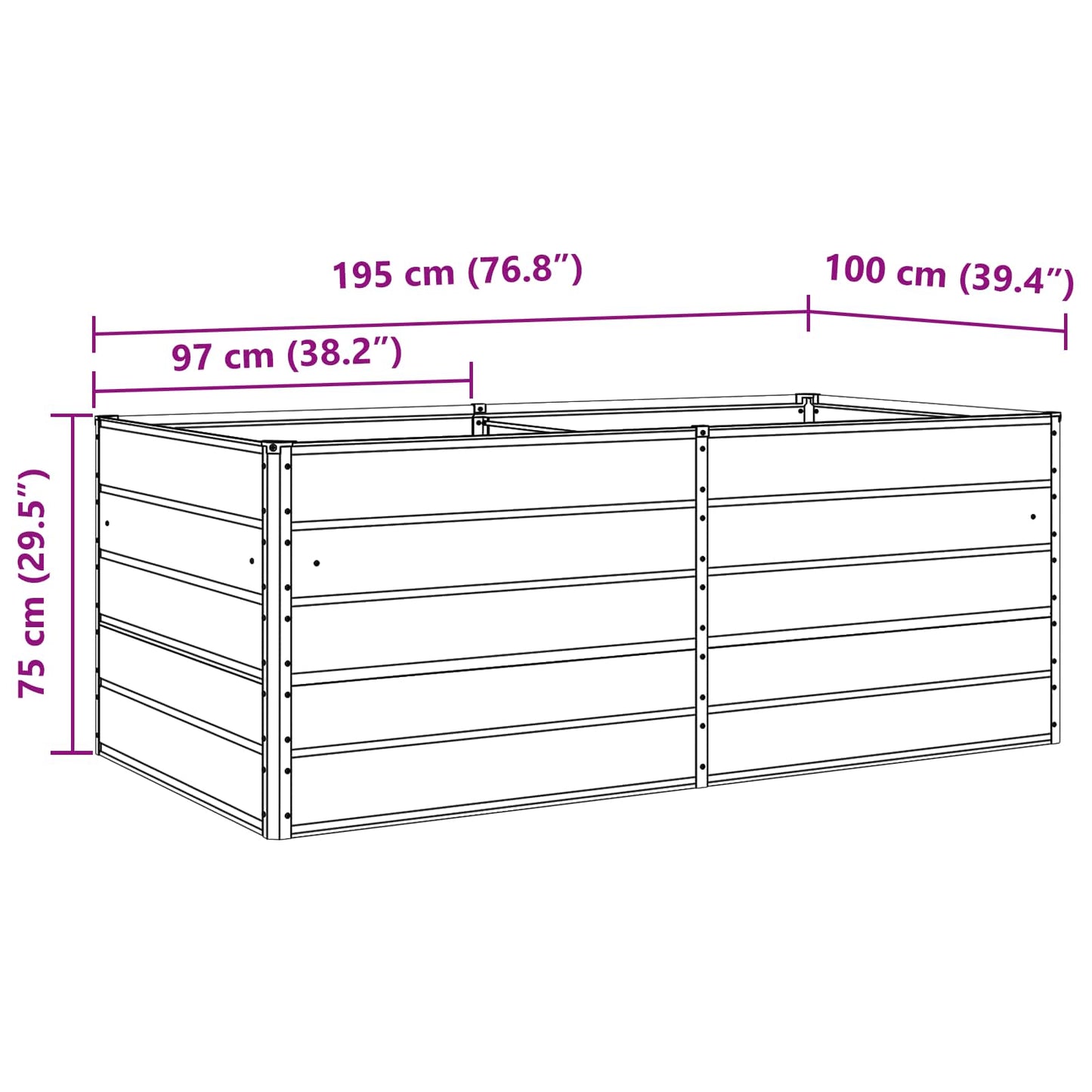 vidaXL Γλάστρα Ελεφαντόδοντο 195 x 100 x 45 εκ Επικαλυμμένος Χάλυβας