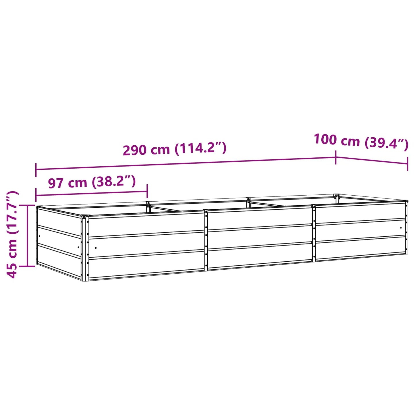 vidaXL Γλάστρα Ελεφαντόδοντο 290 x 100 x 45 εκ Επικαλυμμένος Χάλυβας