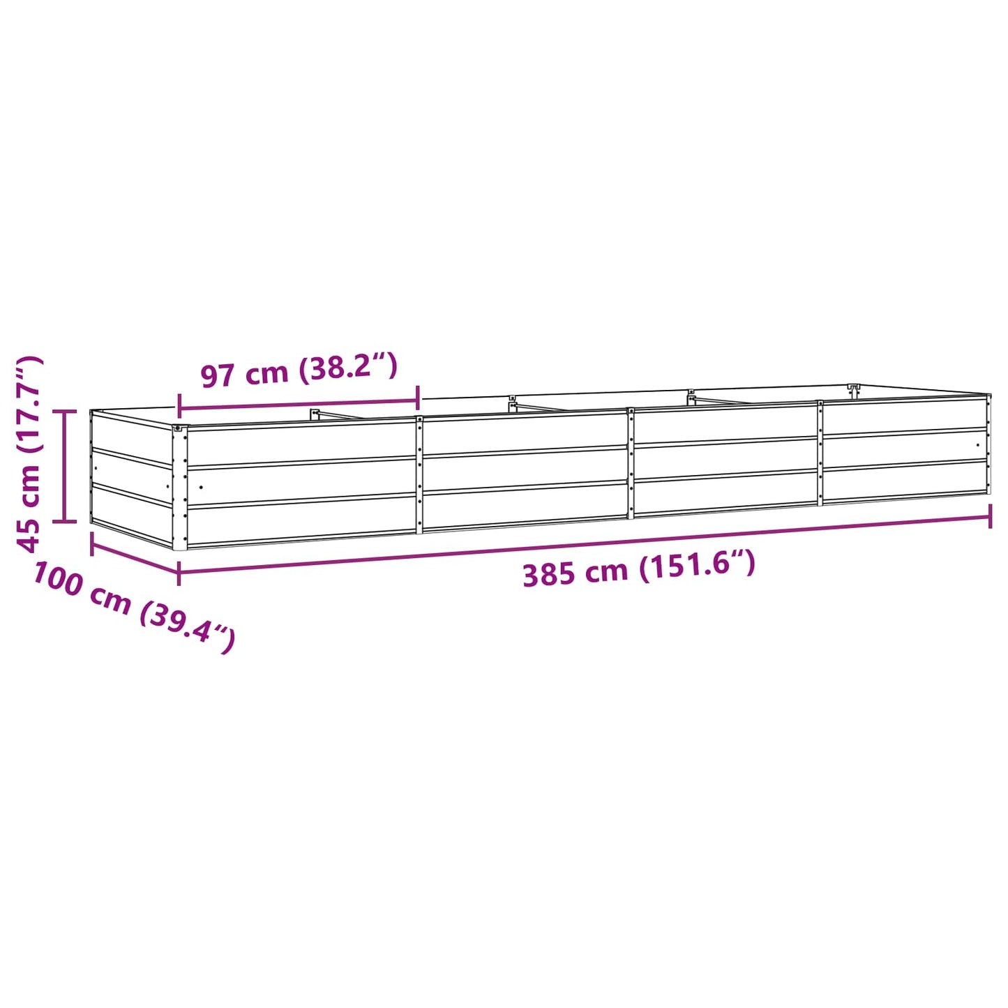 vidaXL Γλάστρα Ελεφαντόδοντο 195 x 100 x 45 εκ Επικαλυμμένος Χάλυβας