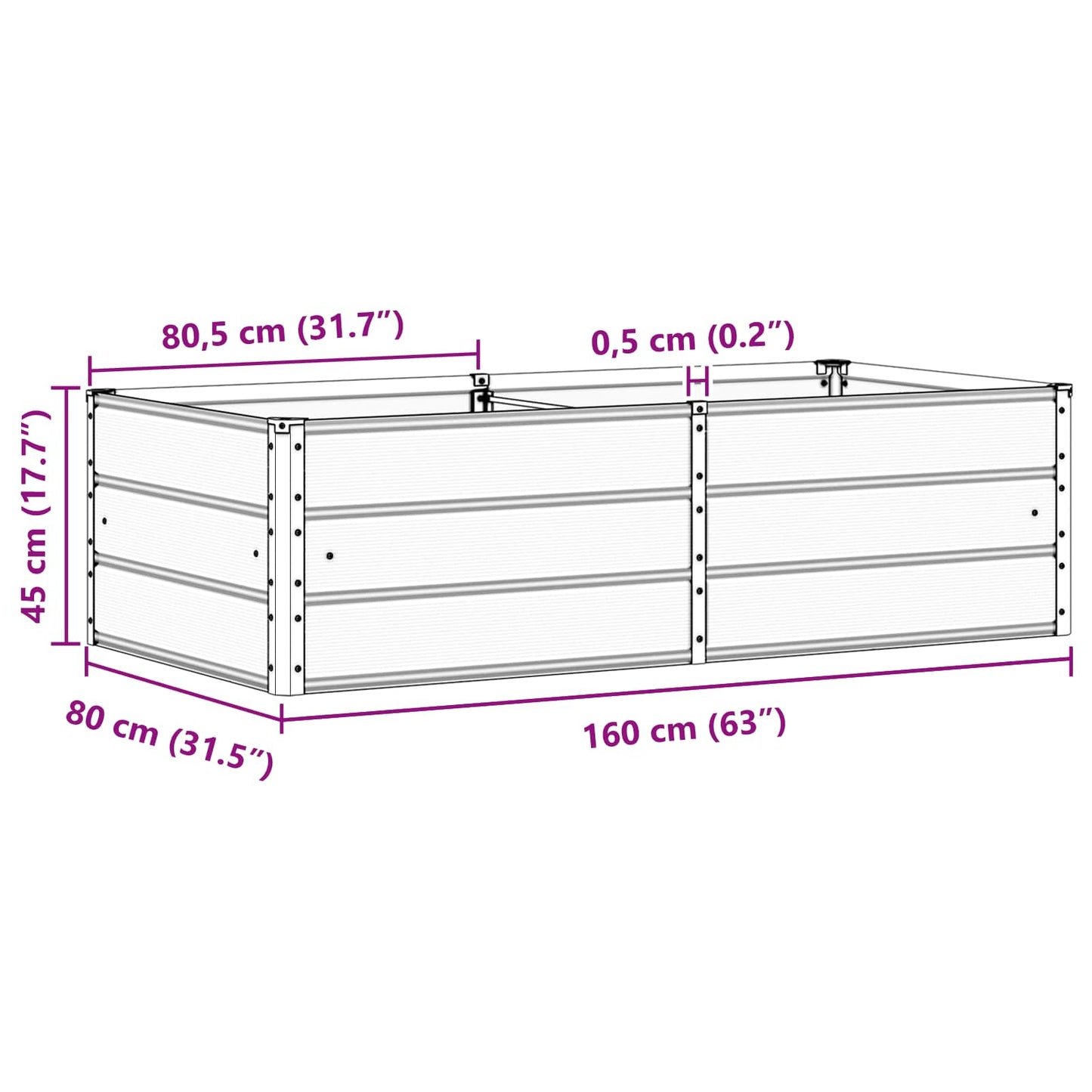 vidaXL Γλάστρα Ανοιχτό γκρι 160 x 80 x 45 cm Ατσάλι