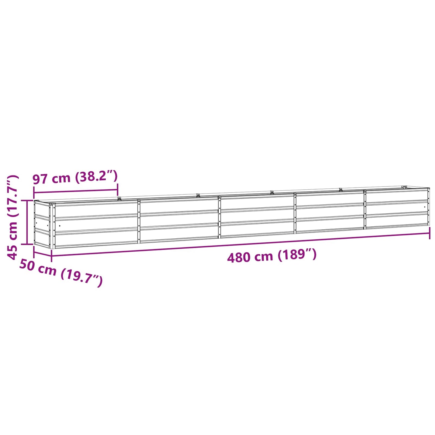 vidaXL Γλάστρα Ανοιχτό γκρι 480 x 50 x 45 εκ Επικαλυμμένος Χάλυβας