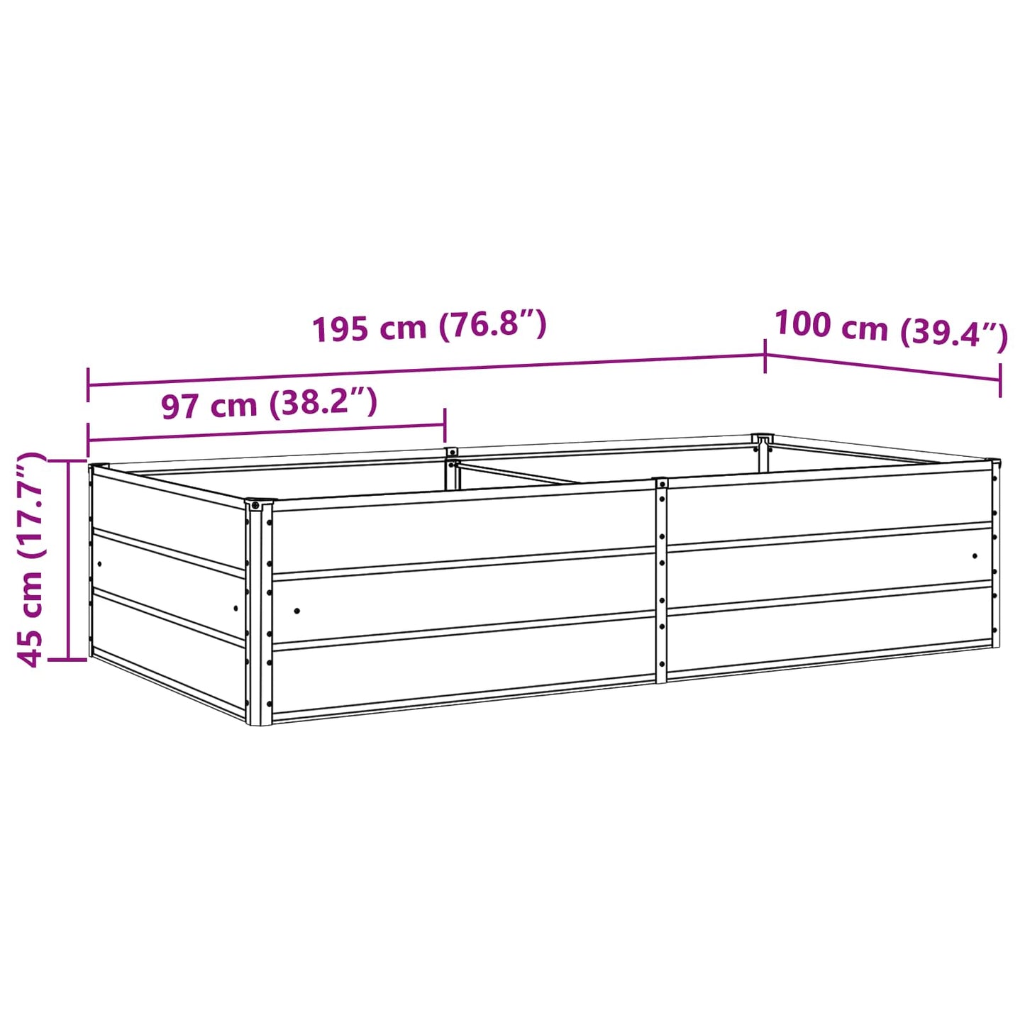 vidaXL Γλάστρα Ανοιχτό γκρι 195 x 100 x 45 εκ Επικαλυμμένος Χάλυβας